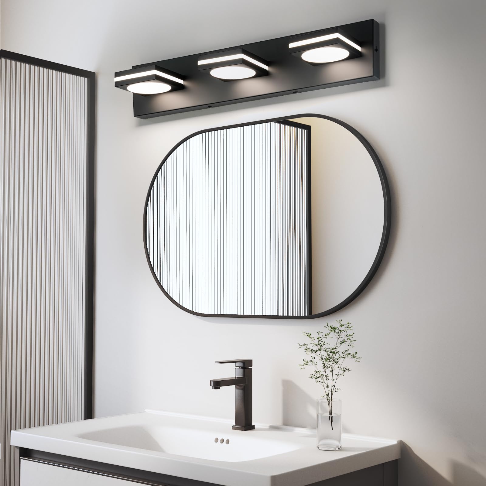 Okeli Bathroom Light Fixtures  Matte Black Vanity Light Modern Led Acrylic Lighting Fixtures  Bathroom Accessories Dimmer Lamps  3Cct  22-Inch