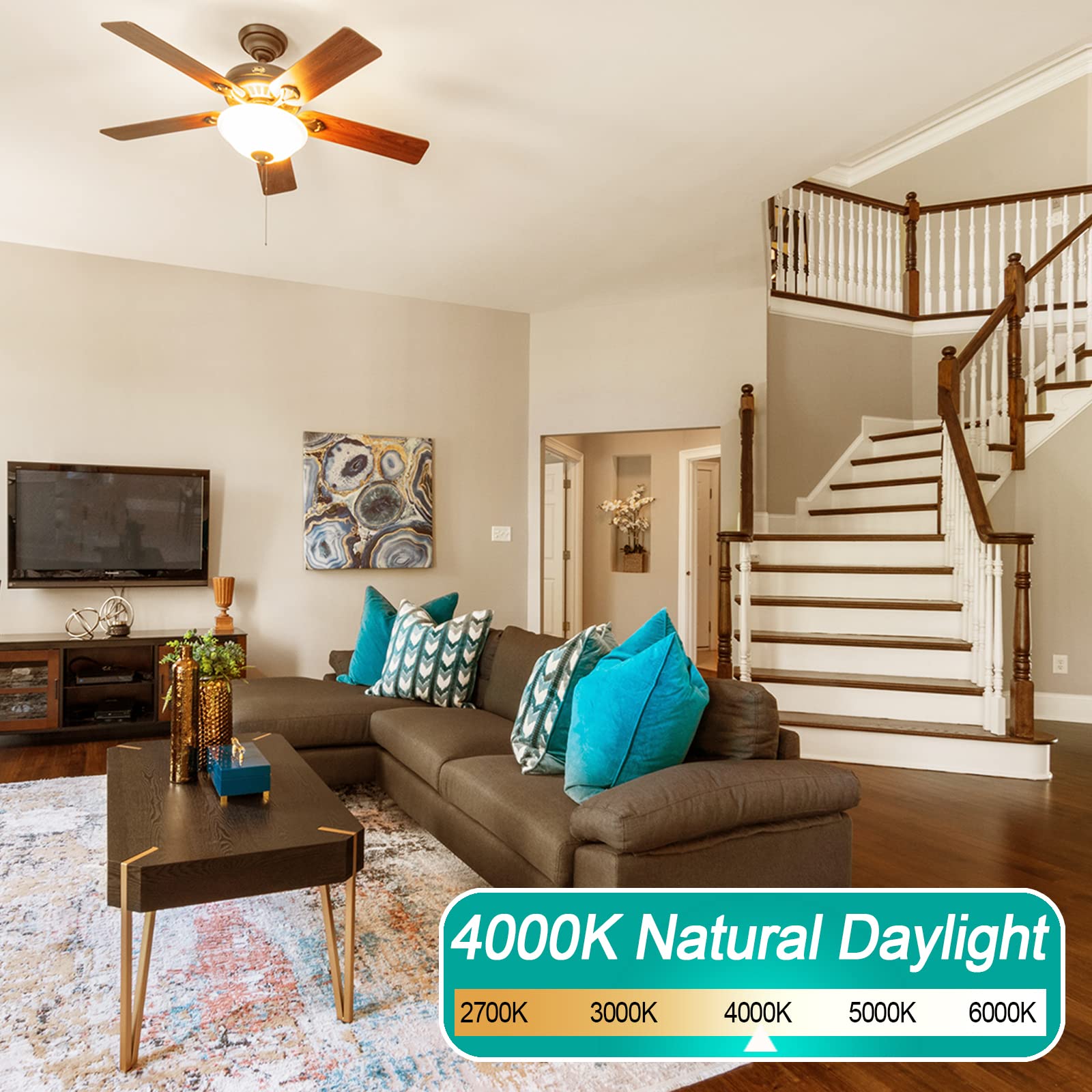 12 Pack E12 Ceiling Fan Light Bulbs, 60W Equivalent, Natural Daylight 4000K, Small Base Led Candelabra Light Bulb, Bright A15 Le