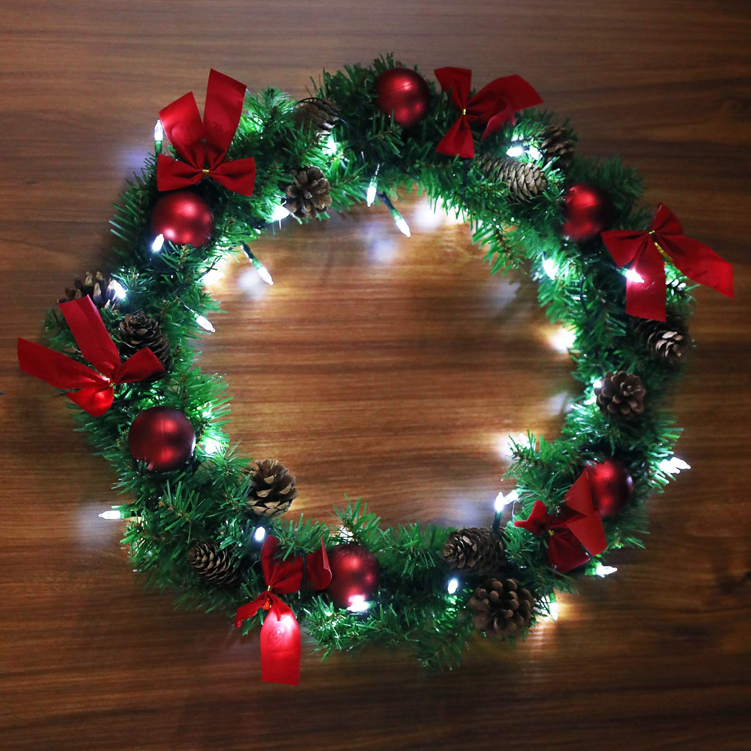 LOENDE Christmas Lights 50-Count LED String Lights, 8 Modes, Battery Operated, Waterproof, Green Wire, White, 1 Pack