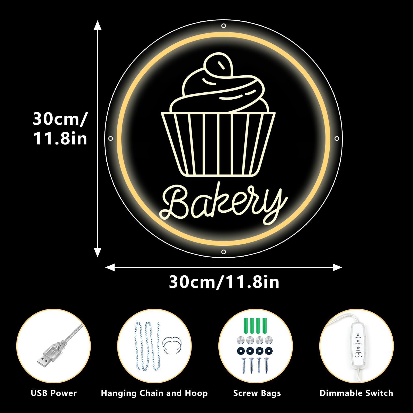 Bakery Neon Sign for Wall Decor Dimmable LED Neon Light Cake Bread Light Up Signs for Business Dessert Food Shop Restaurant Coff