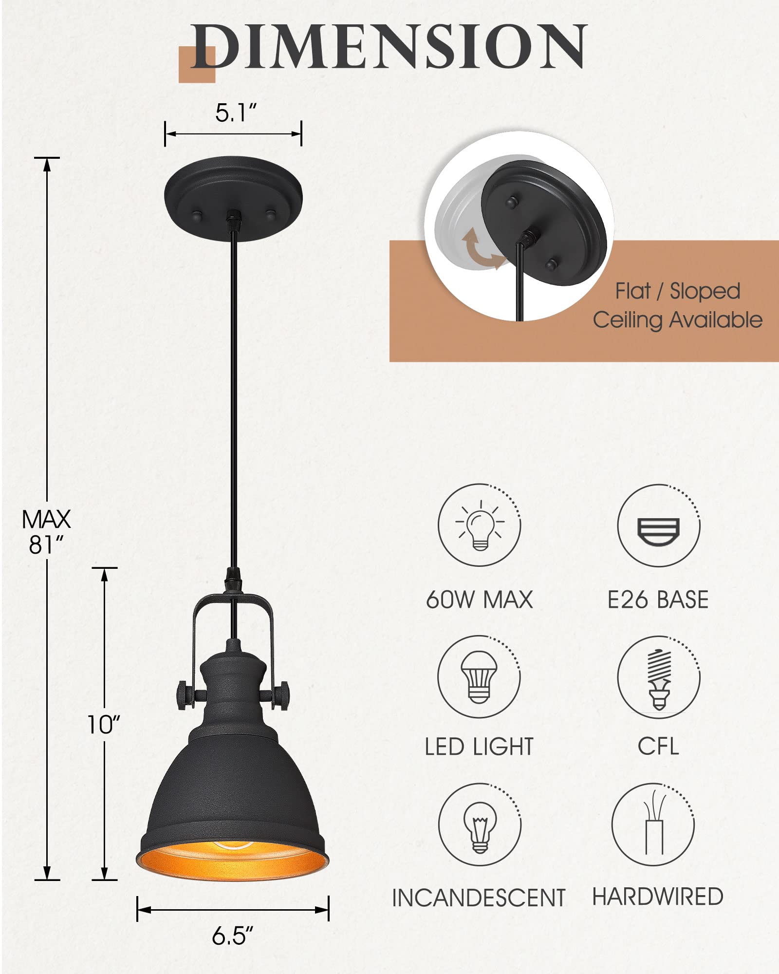 Audickic Minimalist Pendant Lights, Matte Black Metal, 1-Light, 3-Pack, Model AD-2151-1P3 for Kitchen Island