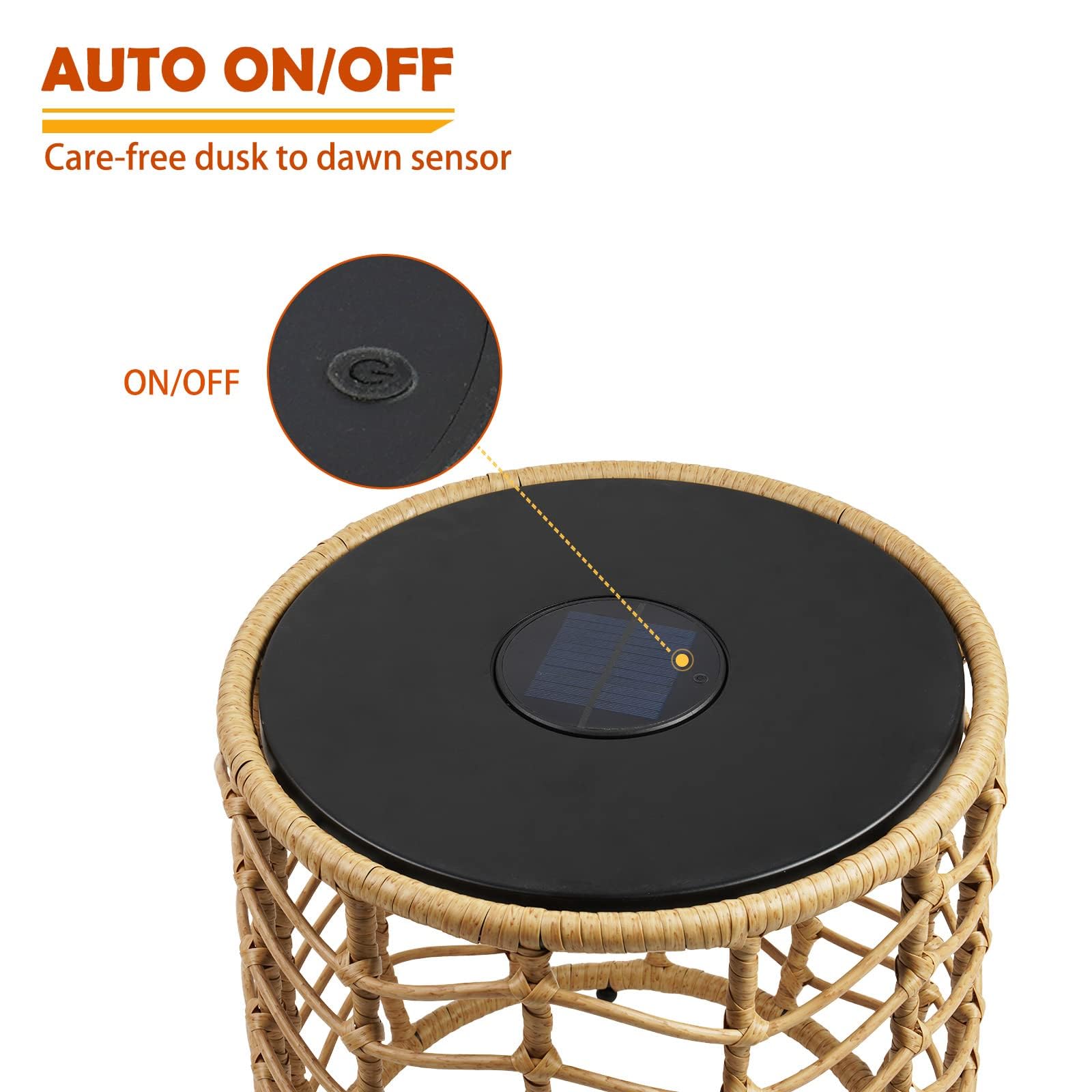 Solar Yard Boho Solar Nesting Tables With Built-In Lights - Set Of 2, Weather-Resistant Wicker For Patio, Porch, Garden, Perfect