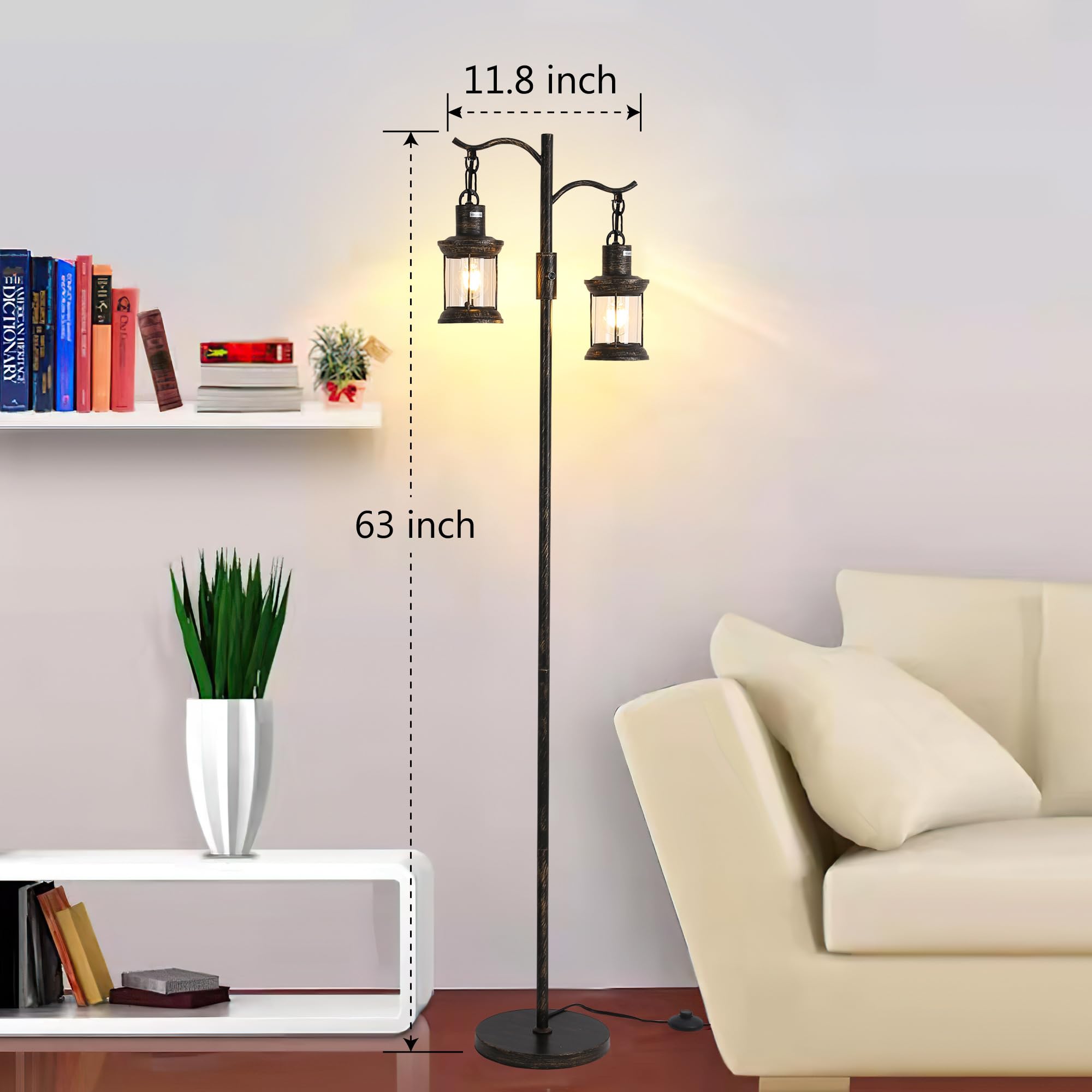 Asmymhd Vintage Dimmable Floor Lamp, Rustic Farmhouse Design, Iron, Bronze Finish, Model F-230912, for Living Room/Bedroom