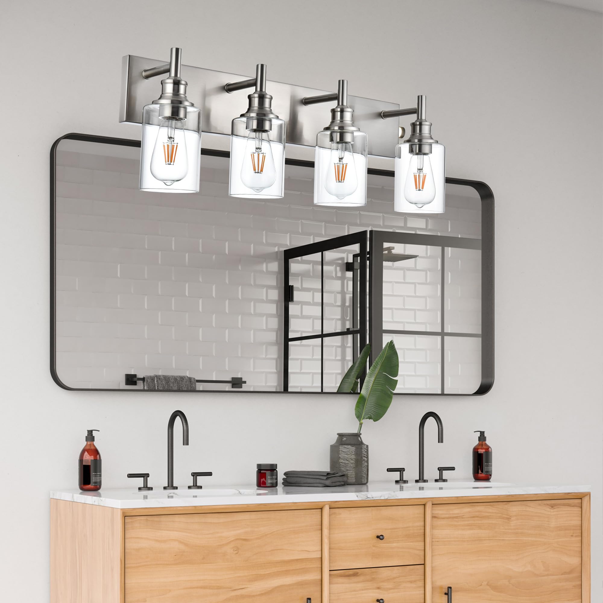 Wanluce 4 Light Bathroom Vanity Light - Brushed Nickel, Modern Farmhouse Wall Sconces With Clear Glass Shade