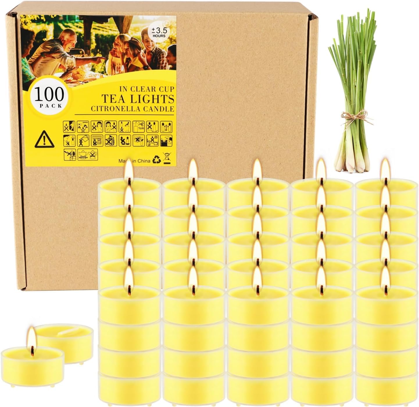 Fclayvts 3.5-Hour 100 Pack Citronella Tealight Candles, Outdoor and Indoor Summer Scented Candle,Natural Soy Wax Candle for Home