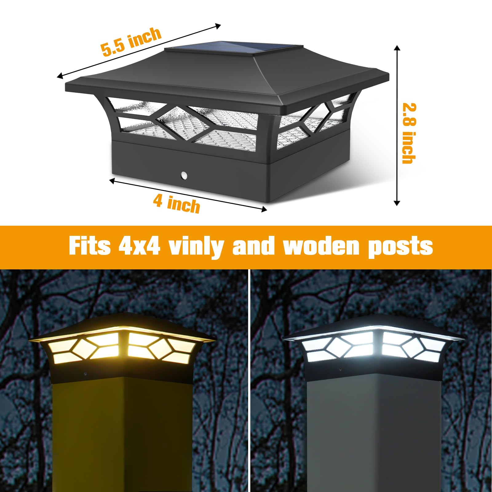 JOFIOS Solar Post Cap Lights, 16-Pack Waterproof Outdoor LED for 4x4 Posts, Black Plastic, Cool/Warm Lighting for Garden Patio