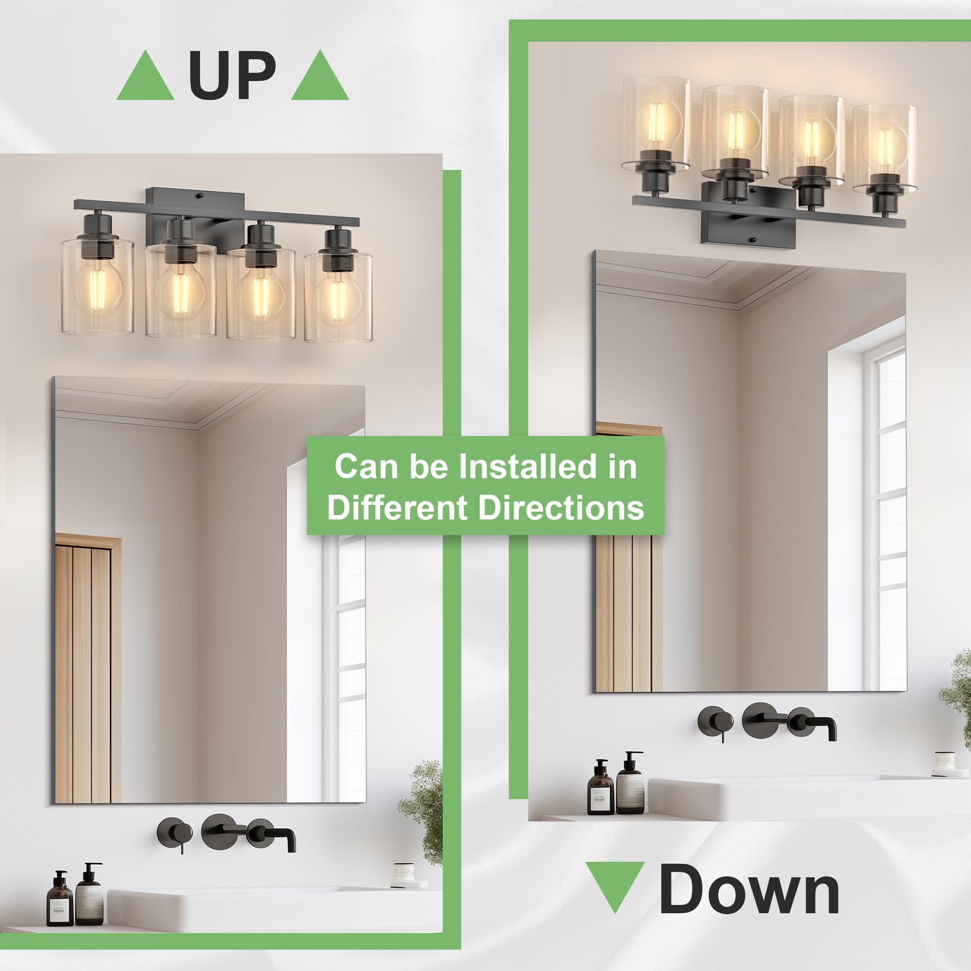 Dekang 4-Light Black Bathroom Vanity Light Fixture, Modern Anti-Rust Wall Sconce With Clear Glass Shades