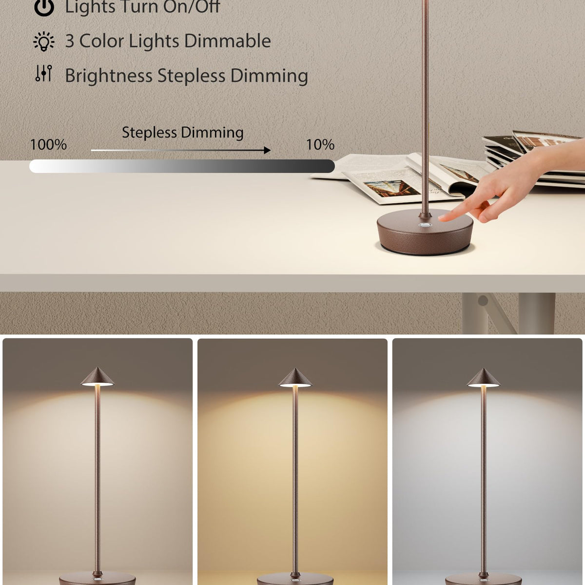 SHANGCAI Cordless Table Lamps Rechargeable, 6000mAh Battery Operated ...