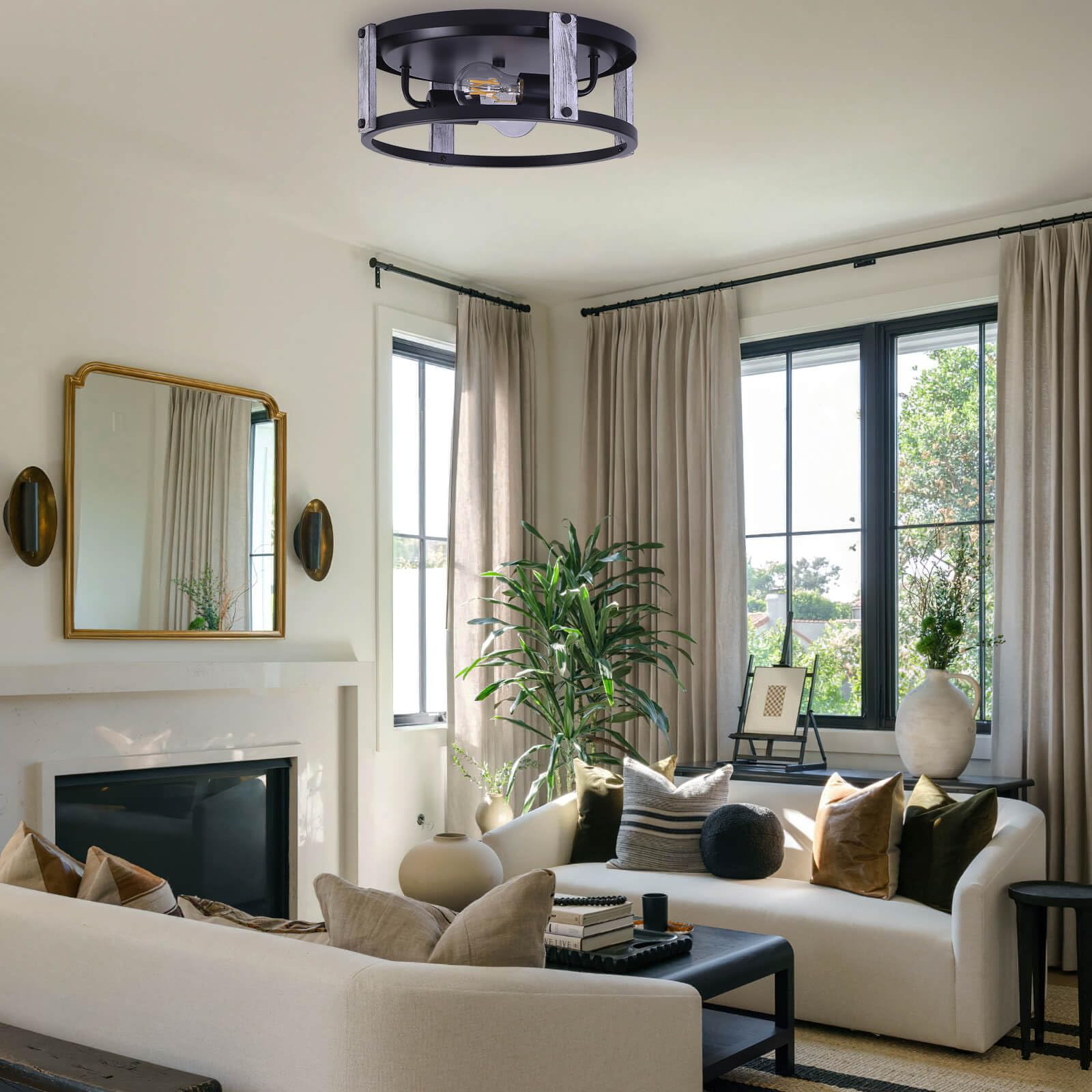 FEHEED 2 Pack Flush Mount Ceiling Light,Farmhouse Light Fixture, Ceiling Lights Painted Anti-Corrosive Black for Hallway,Entranc