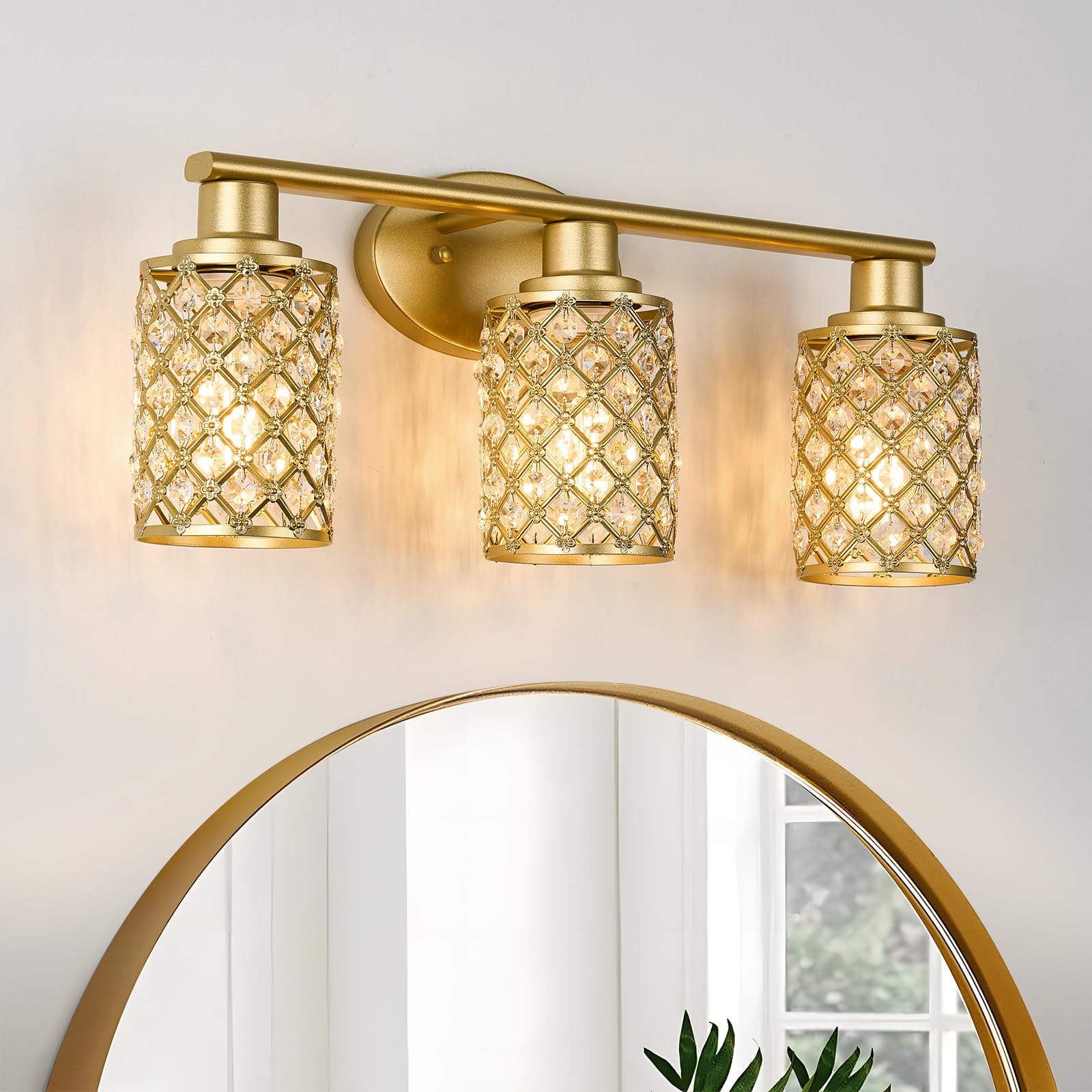 Niloah 3 Light Gold Vanity Light Fixtures, Modern Farmhouse Vanity Light, Bathroom Lights Over Mirror,Crystal Vanity Lighting Fixtures For Bathroom,Powder Room