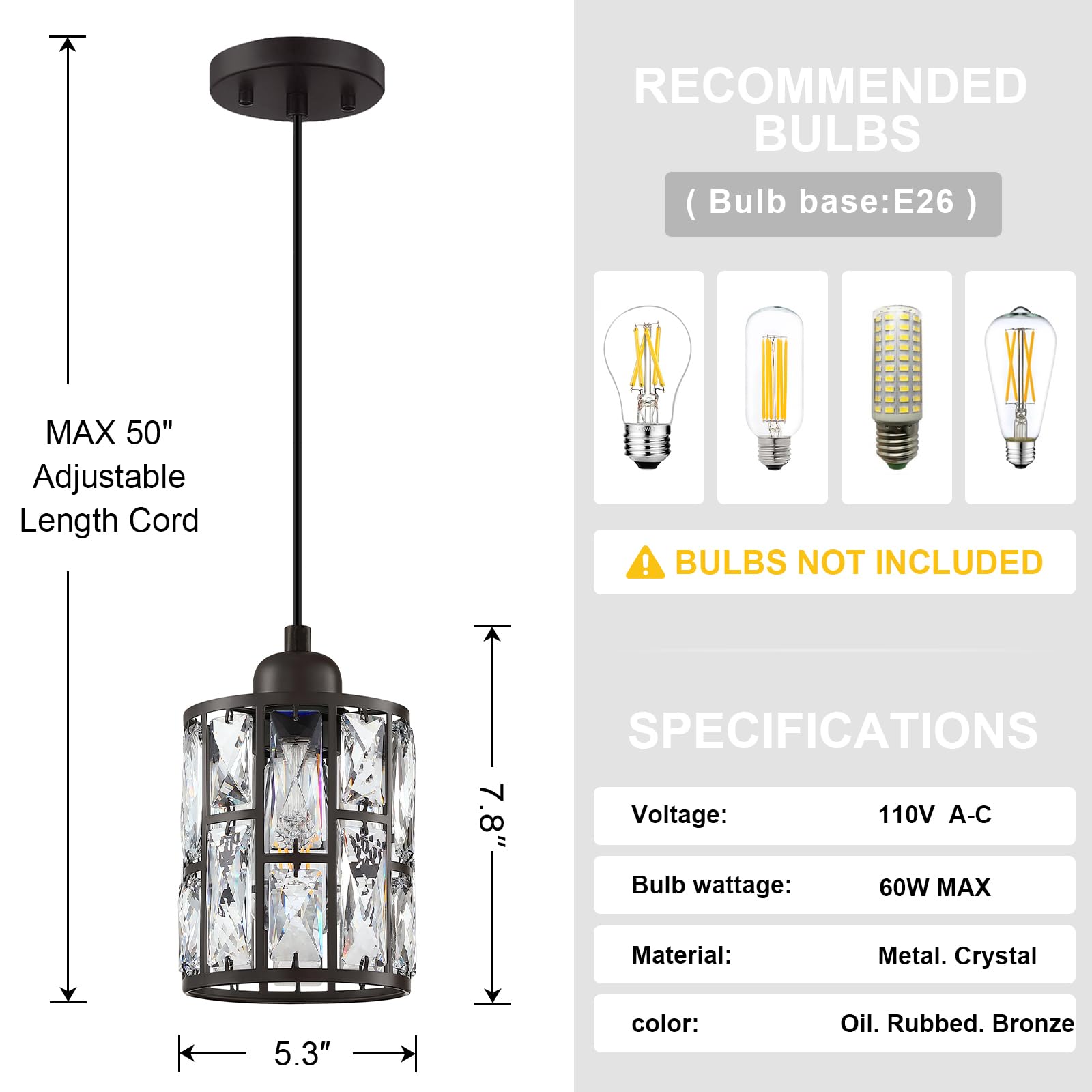 Dolaimy House 3 Pack 1 Light Modern 5.3 Crystal Hanging Kitchen Island Ceiling Pendant Light Fixture Oil Rubbed Bronze Finish For Bar  Dining Room Over