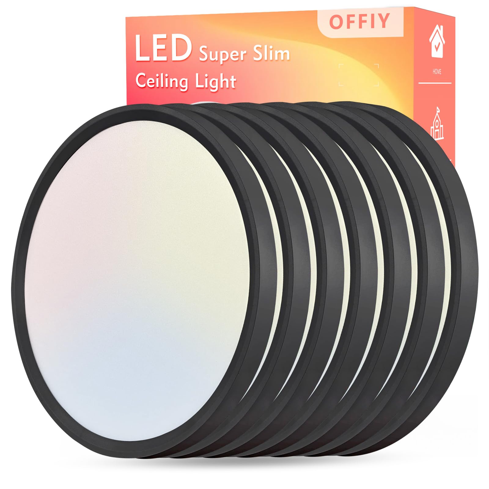 OFFIY 6PK 15.8 Inch Led Ceiling Light Flush Mount, 34W, 3060LM, 3000K/4000K/6000K CCT Selectable Super Slim LED Ceiling Light, C