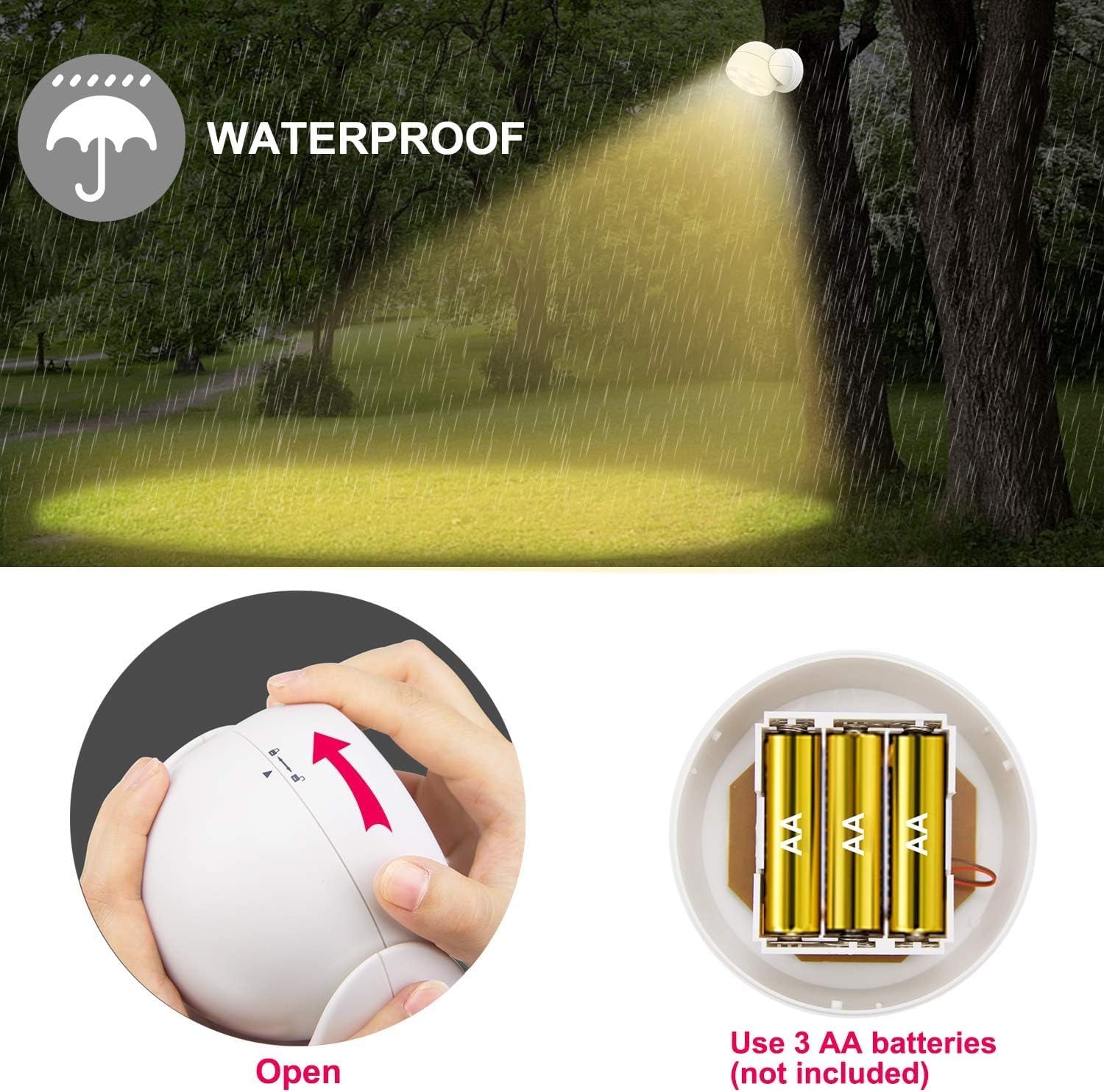 BIGLIGHT Battery Operated Motion Sensor Spotlight, 200 Lumens, Large, White, Model B1005M-W UK, Waterproof Indoor Outdoor Security Light