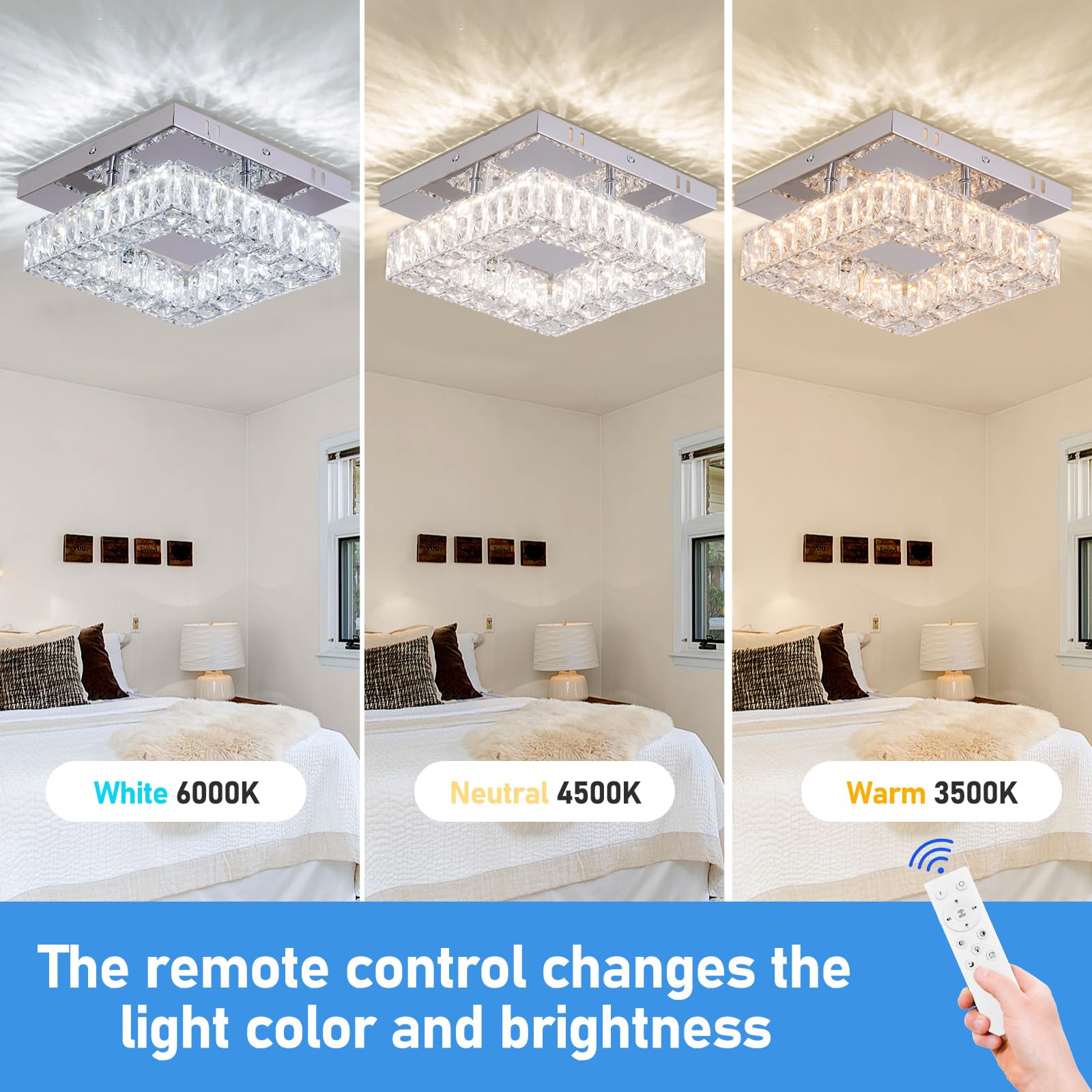 Ypqxyhda Dimmable Crystal Chandelier Led Ceiling Light With Remote Flush Mount Small Chandelier For Hallway Foyer Kitchen Stair