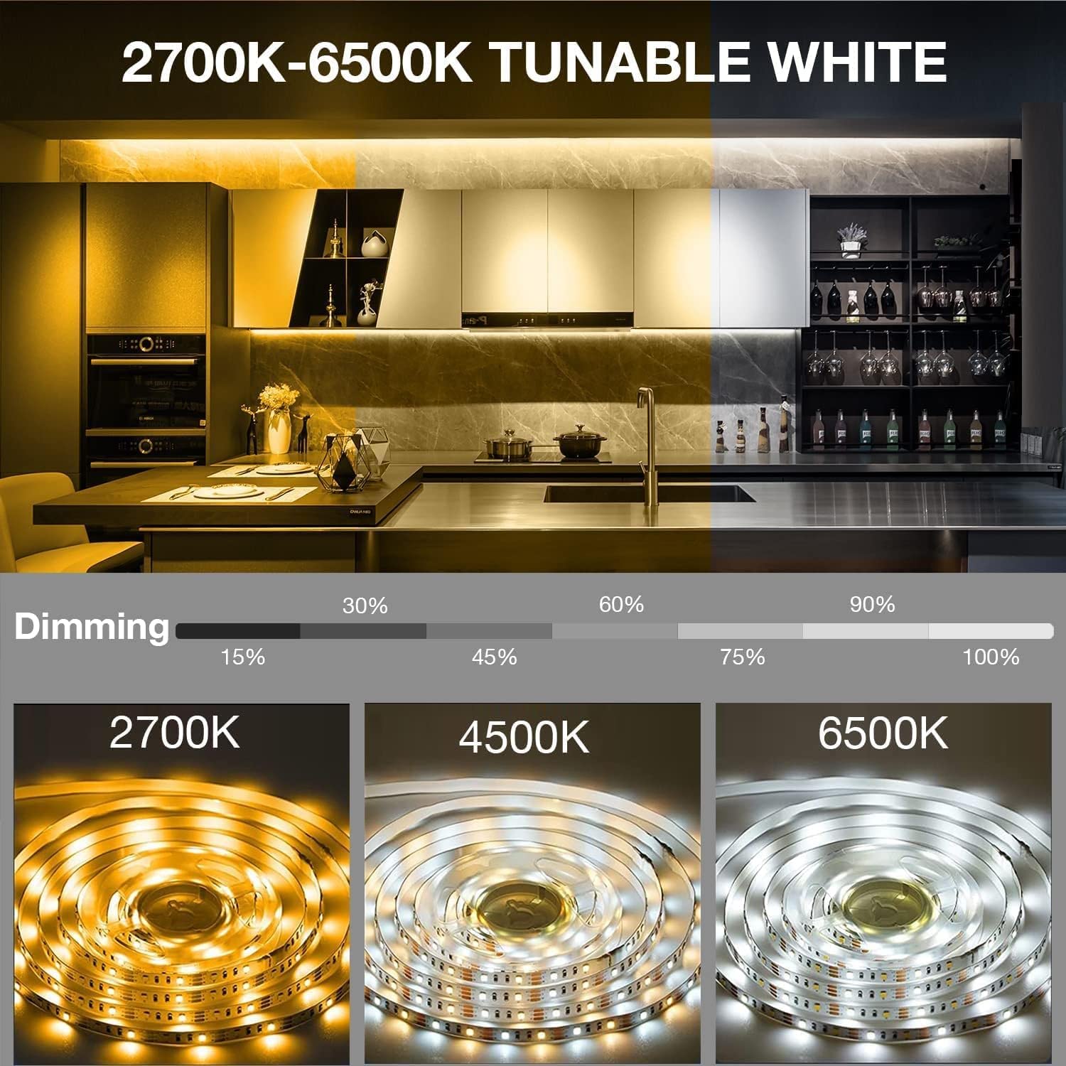 Daybetter Under Cabinet Lighting, 13Ft Dimmable Under Cabinet Lights With Remote, 240 Leds, Tunable White(2700K-6500K) 8 Pcs 1.6