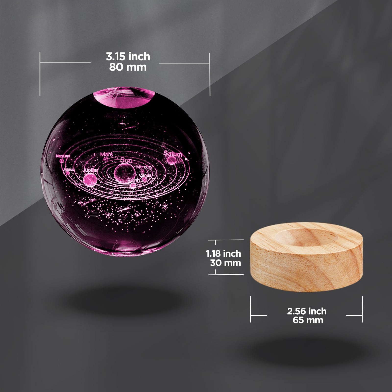 Oriamde 3D Solar System Crystal Ball Night Light, 3.15" Glass Lamp with 16 Color Change, Wooden Base & Remote, Ideal Space Gift for Kids