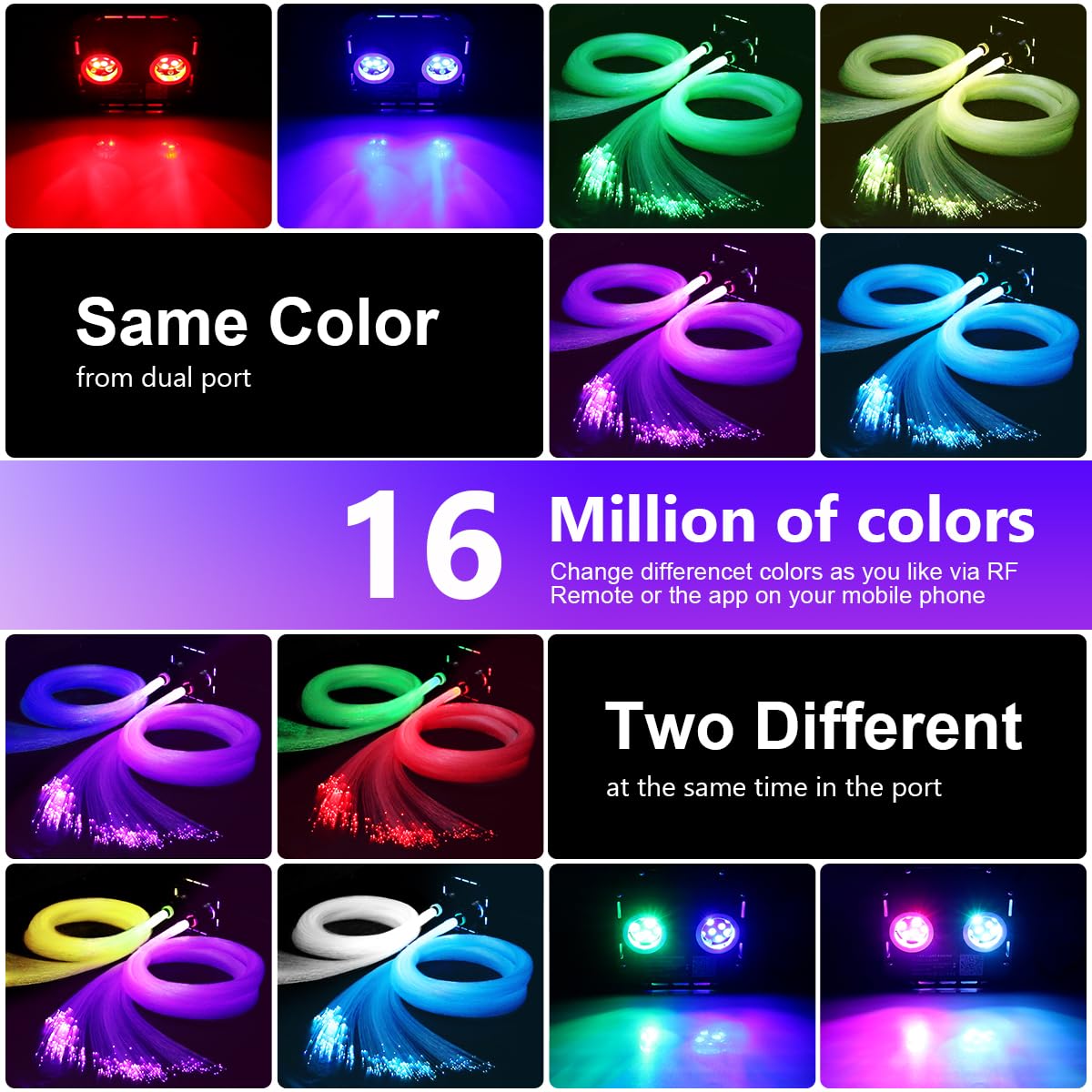 AZIMOM Twinkle Fiber Optic Starlight Kit, 1800pcs 0.03in 16.4ft, Sound Activated, Bluetooth/APP Control, Black, Model QJ