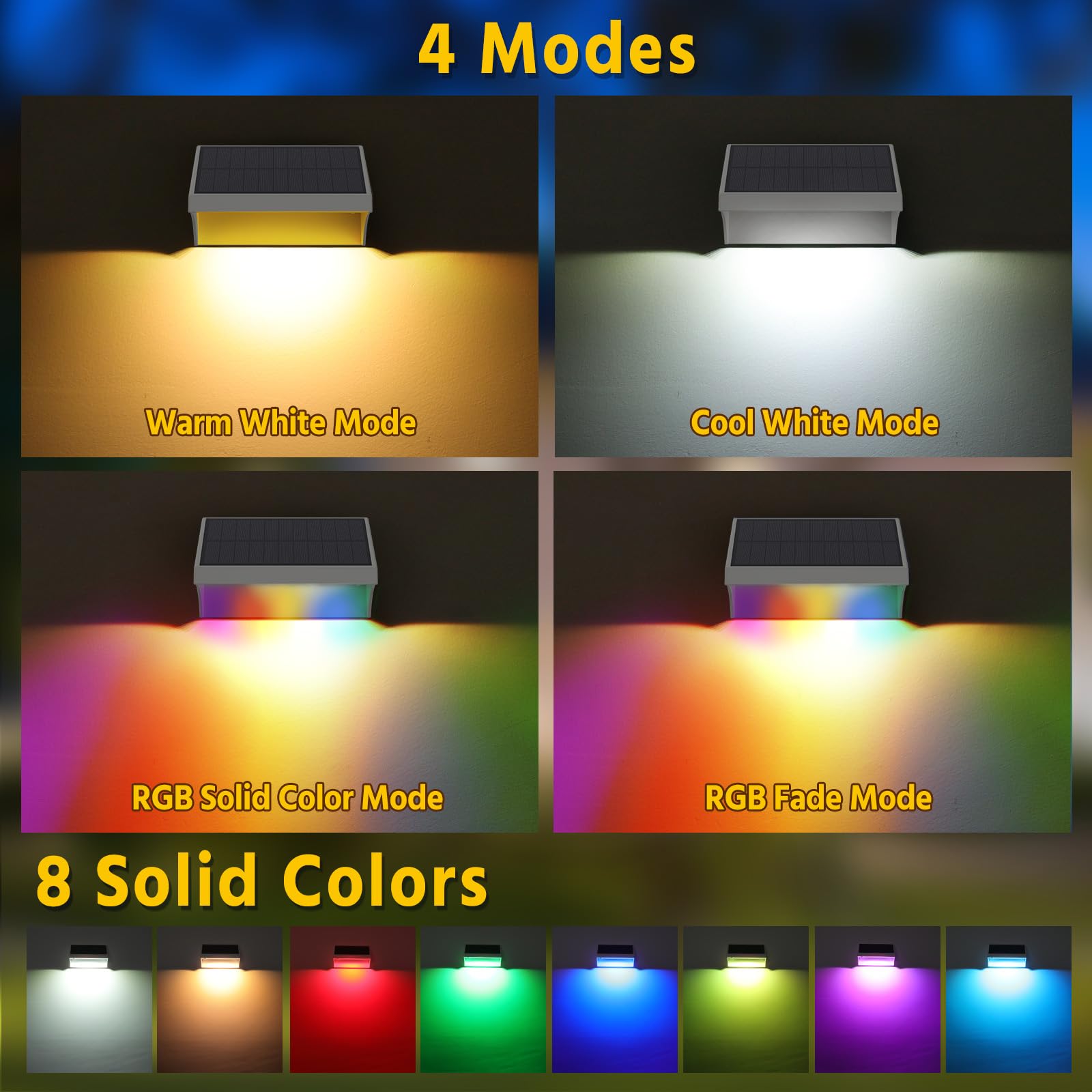 Niorsun Outdoor Solar Lights For Fence,Solar Fence Light With Warm White/Cool White/Rgb Mode,Bigger Size And Brighter 1500Mah,Fe