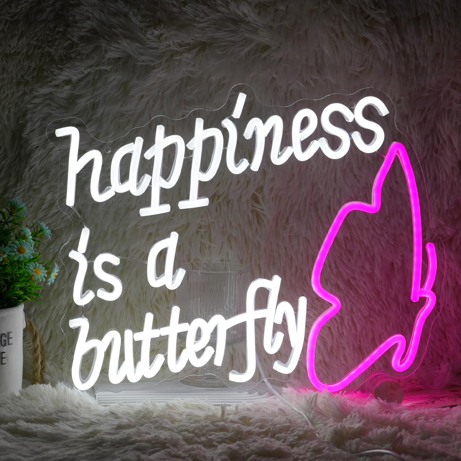 GNVETZLL Neon Sign - Dimmable USB Powered Butterfly Light, Pink & White, 15.7in  x 13in , Acrylic Wall Decor for Party & Living Room