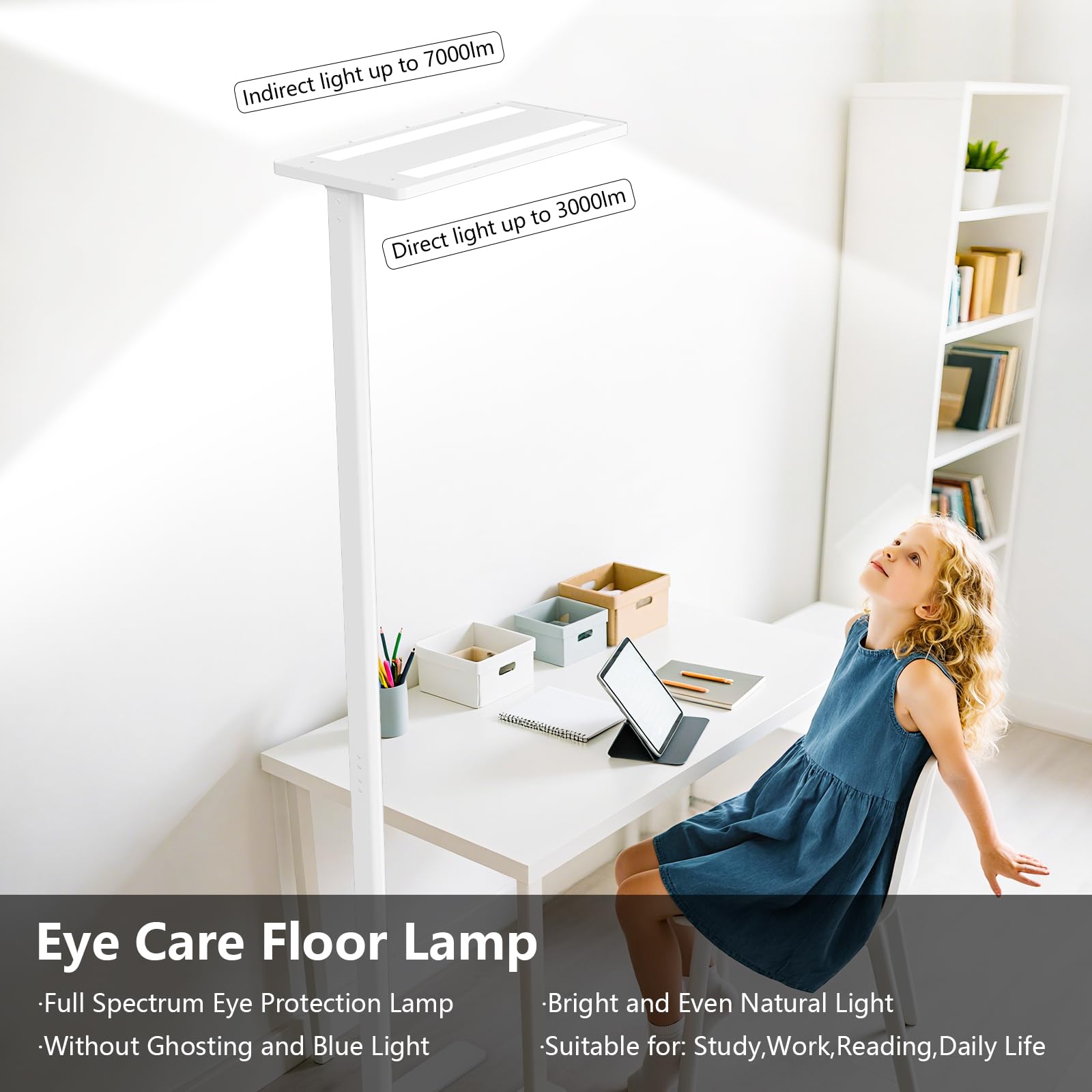 ORITHAM 120W LED Floor Lamp, 10000LM Full Spectrum, 77" Tall, Dimmable, White, Model V031WC-1T for Home & Office