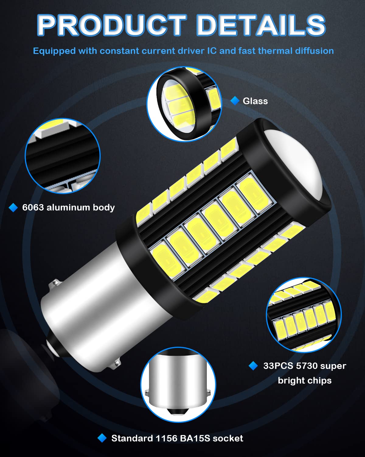 Qoope 1156 LED Bulbs 33SMD White Replacement for RV/Camper/Trailer Lights, Pack of 10