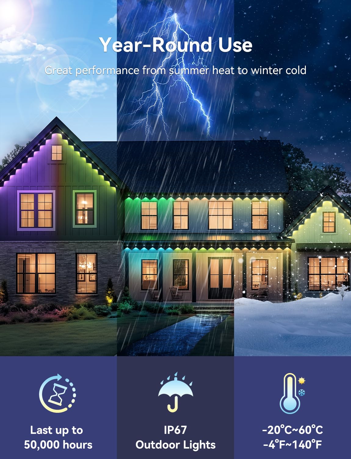 Lemonlovely Permanent Outdoor Lights Pro  120Ft With 88 Ic+Rgbcw Smart Led Eaves Christmas Lights For Daily Decoration  Ip67 Waterproof For Outside Xmas Halloween House Roof Lighting  Black