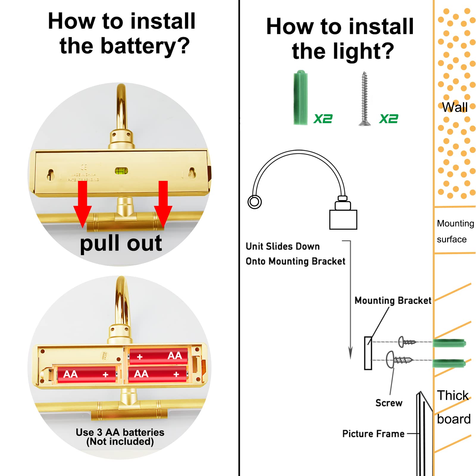 LUXSWAY Picture Light Battery Powered,Painting Light,3 Level Brightness Art Display Lights, 8.9 Inch Rotatable Lights Head Light
