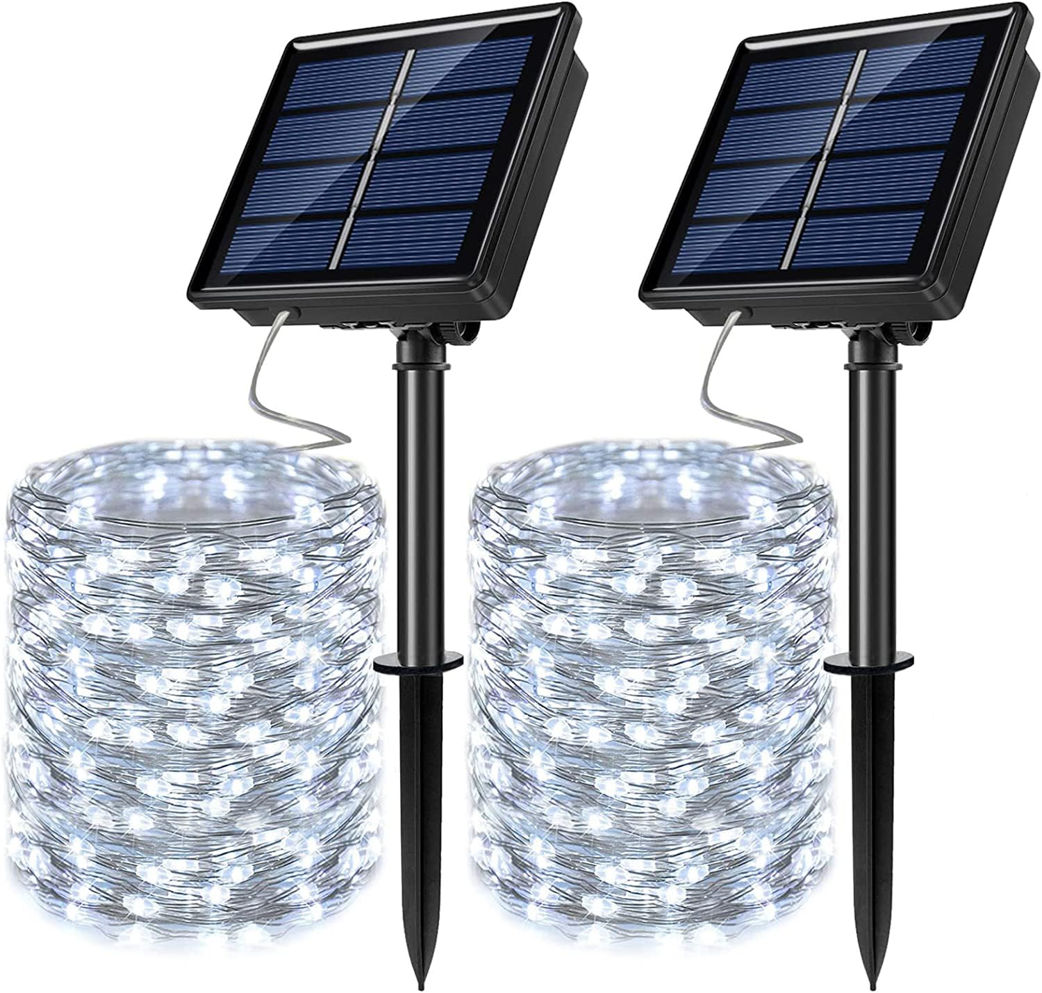 JosMega 2 Pack Solar Powered Fairy String Lights Outdoor Waterproof 8 Modes Twinkle Christmas Decorations Lights  Each 33ft-100LED  40ft-120LED  66ft-200LED  80ft-240LED  (White  33)