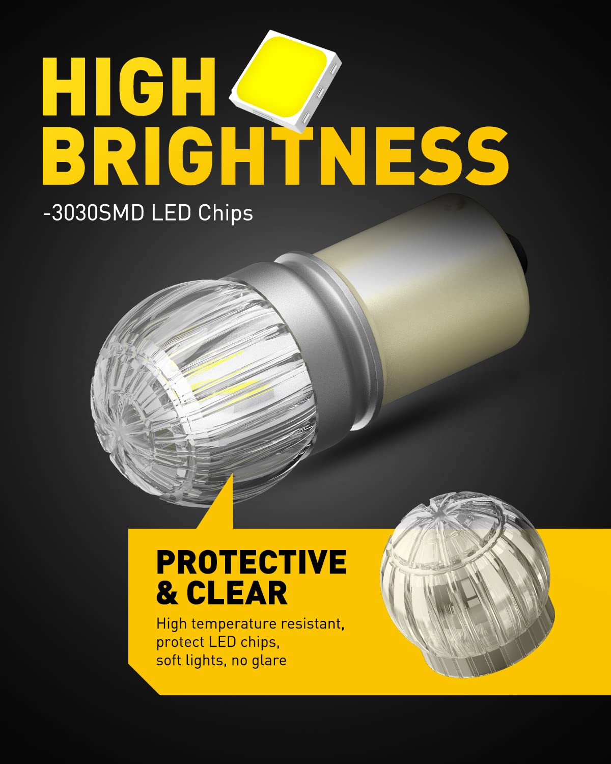 AUXITO 1156 LED Bulb, Super Bright, Low Power, Aluminum, White, Pack of 2, Model AUXITO-US6T1156W2-1214
