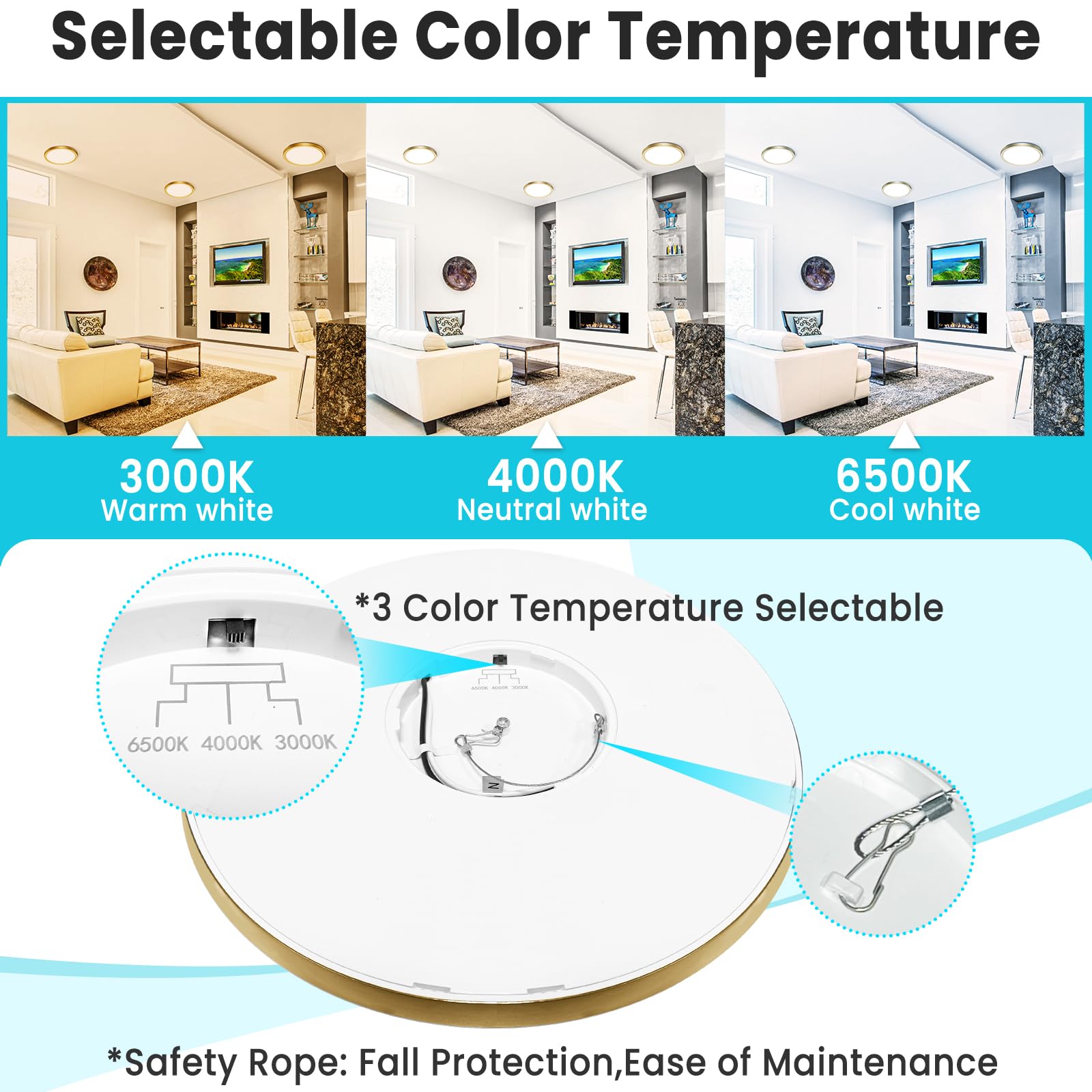 Libtit 7 Inch Golden Flush Mount Ceiling Light, 15W Aureate Ceiling Light Fixture, 3000K/4000K/6500K Color Selectable, Gilded Ro