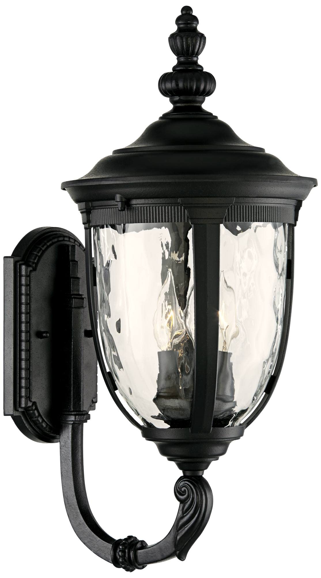 John Timberland Bellagio Outdoor Wall Light Fixture 21in High Textured Black Metal with Clear Hammered Glass
