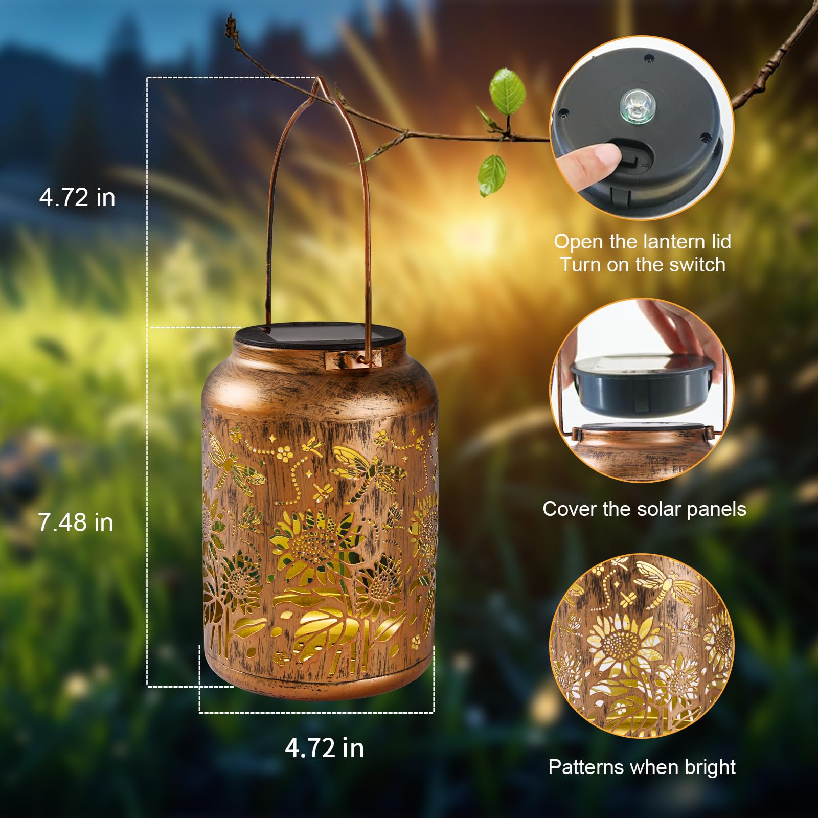 Sunflower Solar Lantern  Chrismas Gifts  Outdoor Waterproof Led Decorative Garden Lights For Lawn  Landscape  Patio  Porch Hanging Solar Lights For Women  Ladies  Mom  Grandma