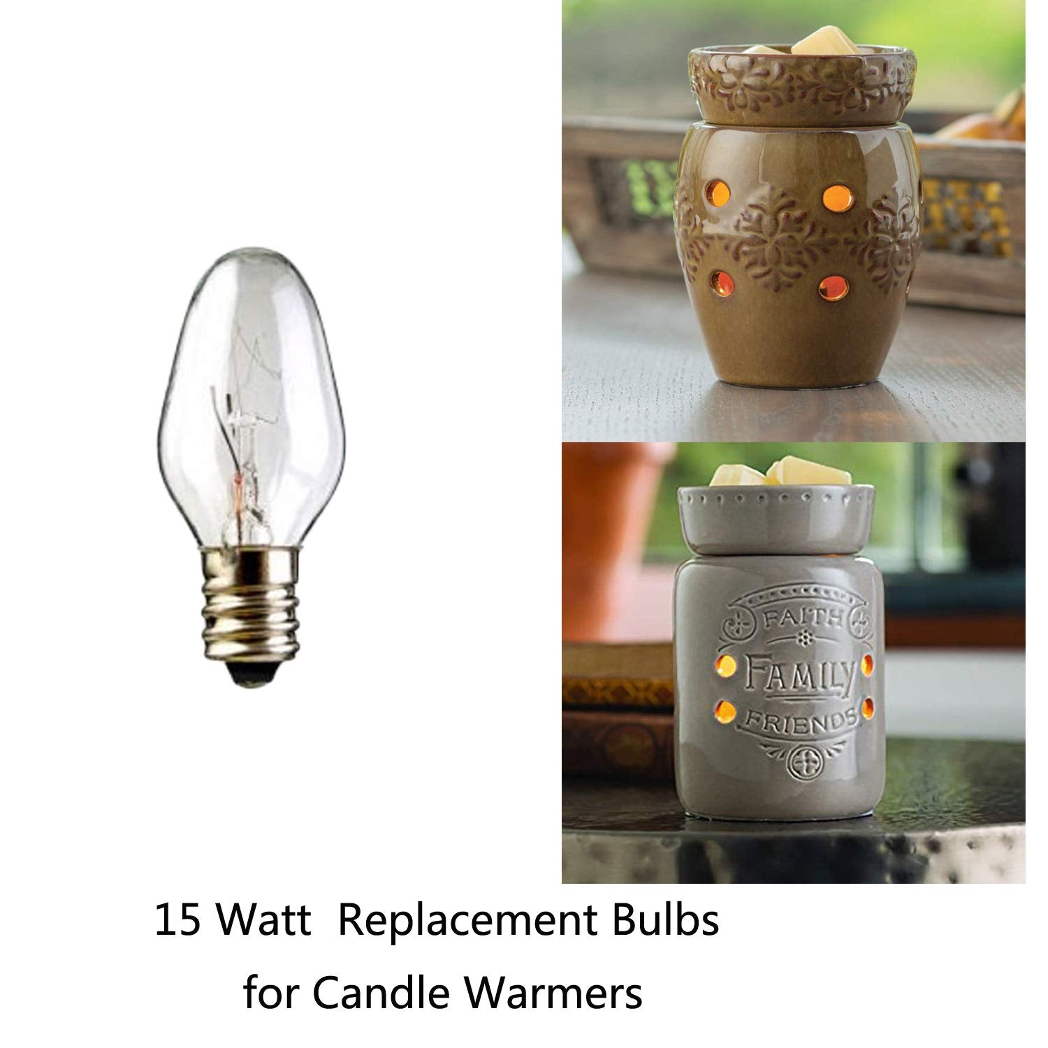 Snnalosses 15W C7 Wax Warmer Bulbs - Warm White, Dimmable, 12 Count for Scentsy, Himalayan Salt Lamps, Plug-in Diffusers