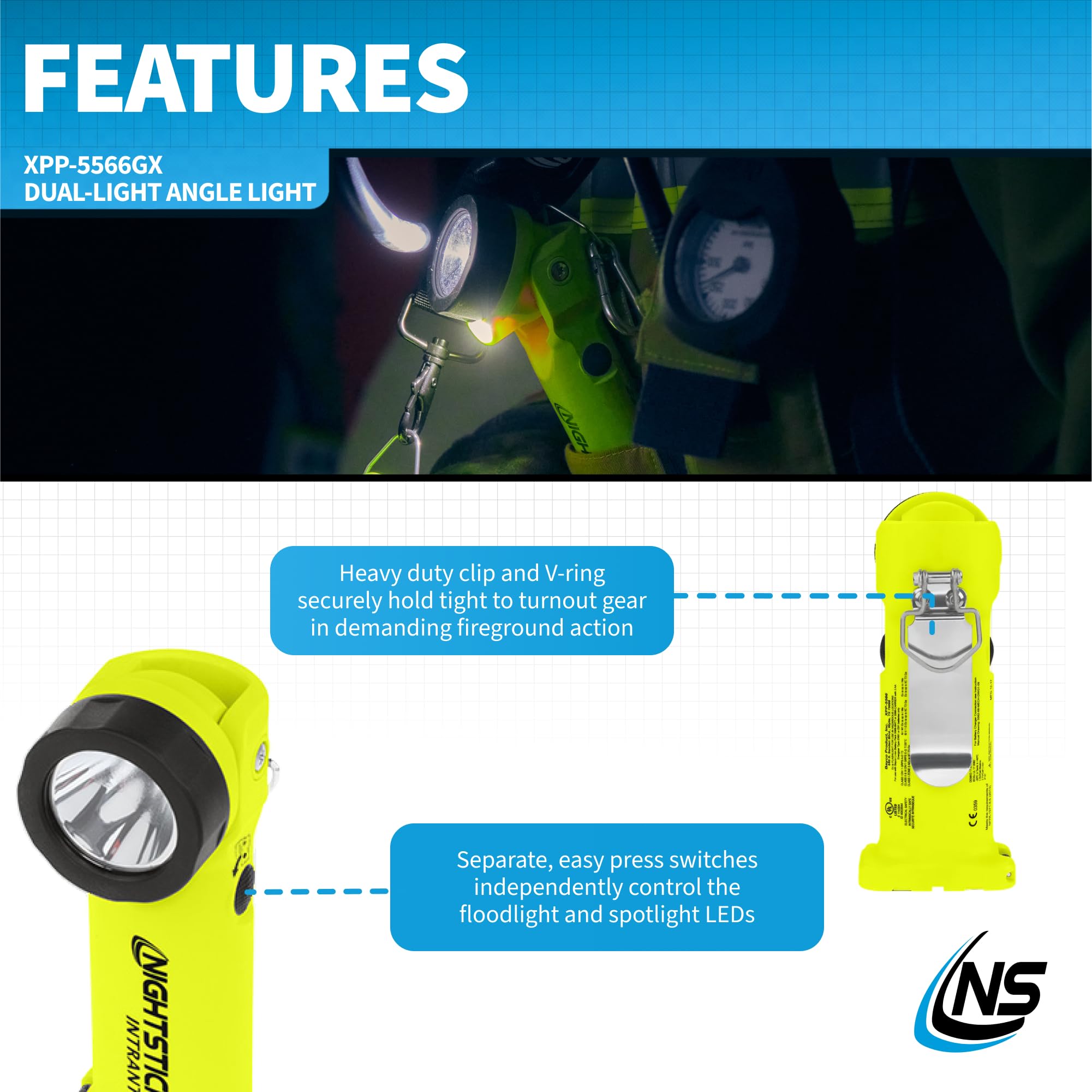 Nightstick Xpp-5566Gx Intrant Intrinsically Safe Dual Angle Light - 3 In 1 Flashlight, Floodlight, Dual-Light - 8 Brightness Mod