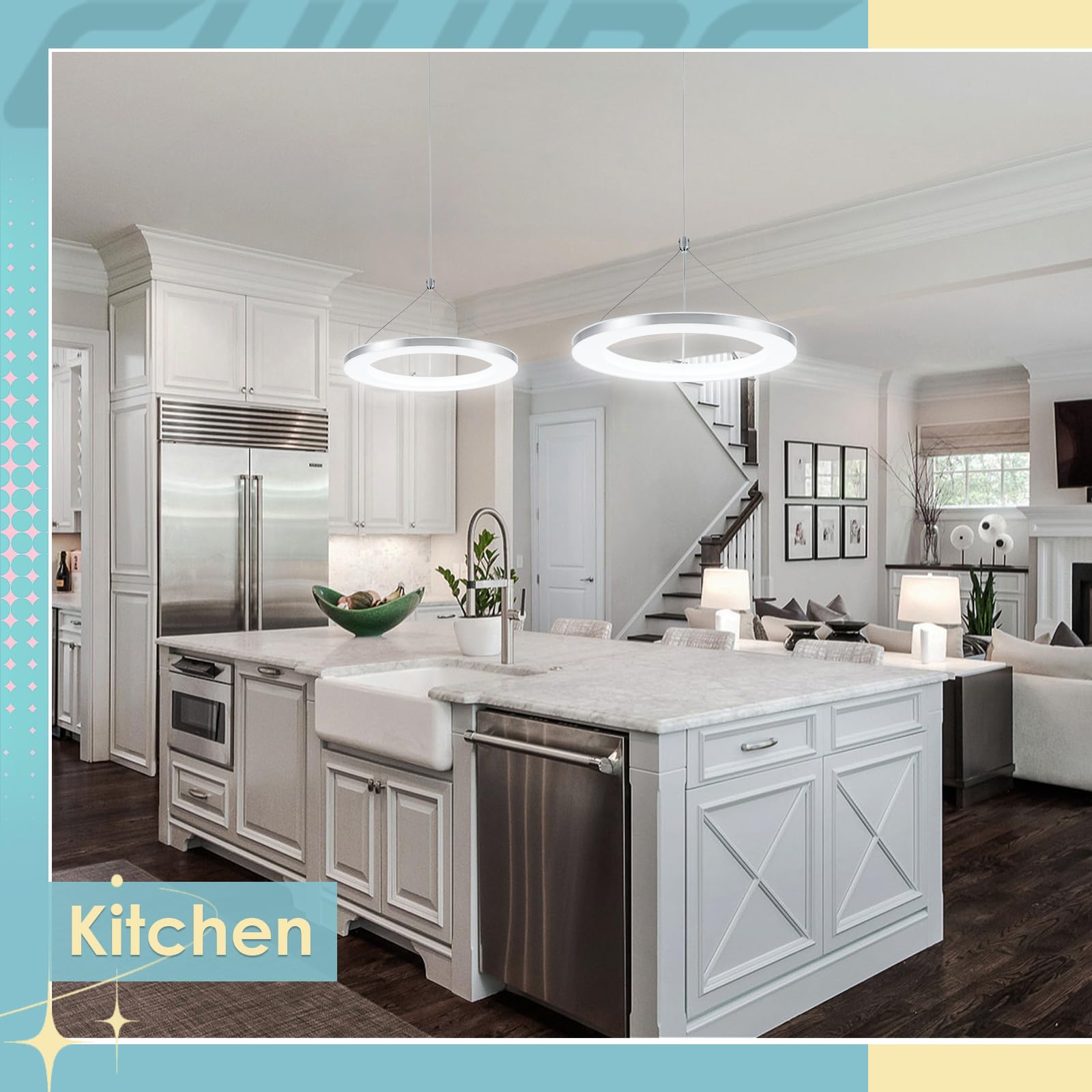 CHYING 3 Pack LED Pendant Lights, Adjustable Height Silver Chandelier, 11.8in Cool White 6500K, Model DD-004-300W-new-3