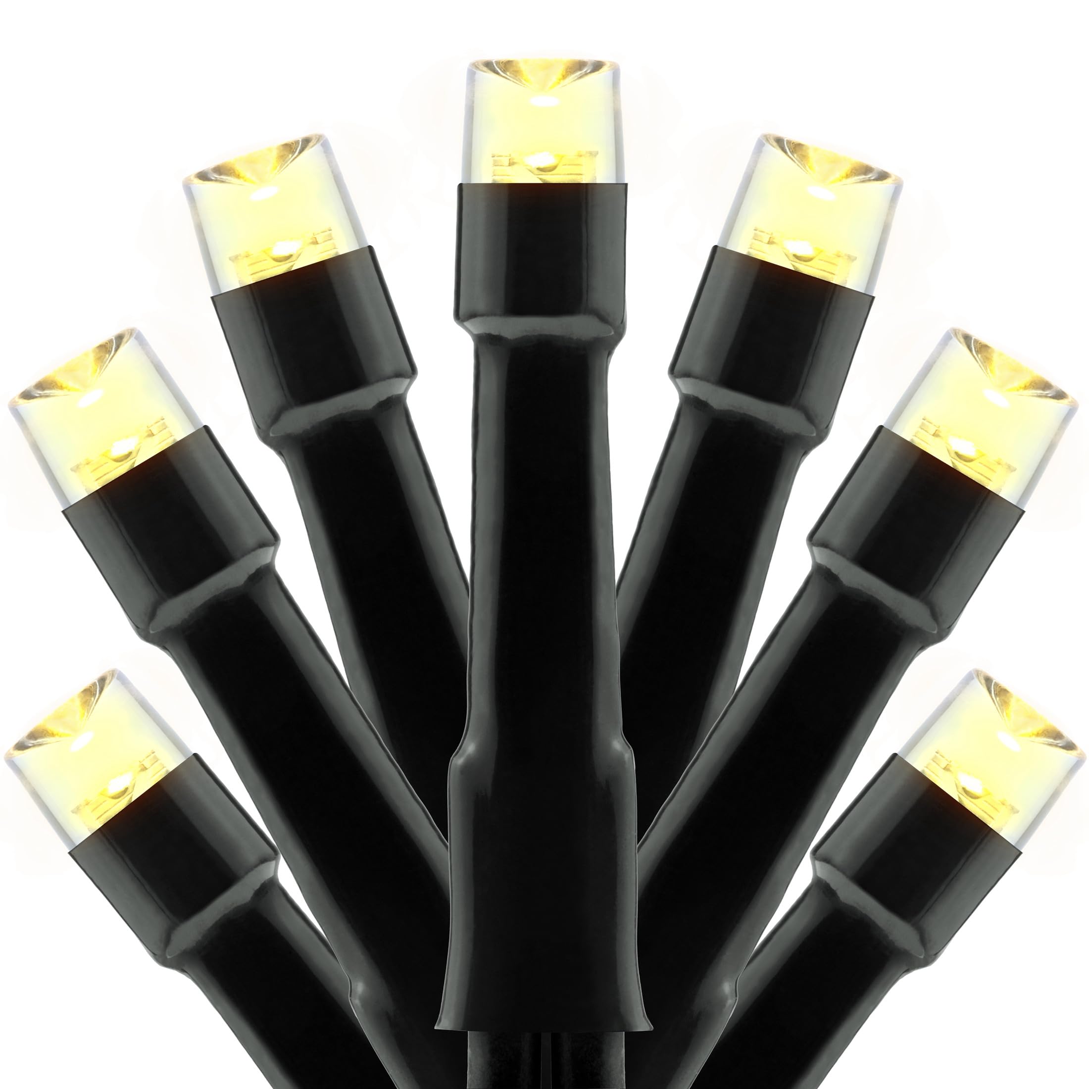 YULETIME 100 ft 300 Count Warm White LED String Lights with 8 Models Adapter  Black Wire Wide Angle 5mm Christmas Lights (Warm White - Black Wire)