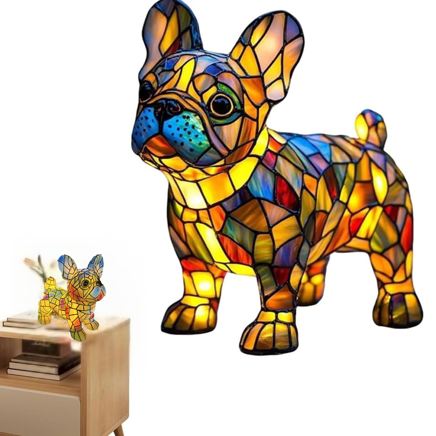 Yckeogln Retro French Bulldog Dog Colorful Resin Dog Table Lamp,3D Cute Pet Dogs Themed LED Night Lamp,Perfect Gift for Pet Love