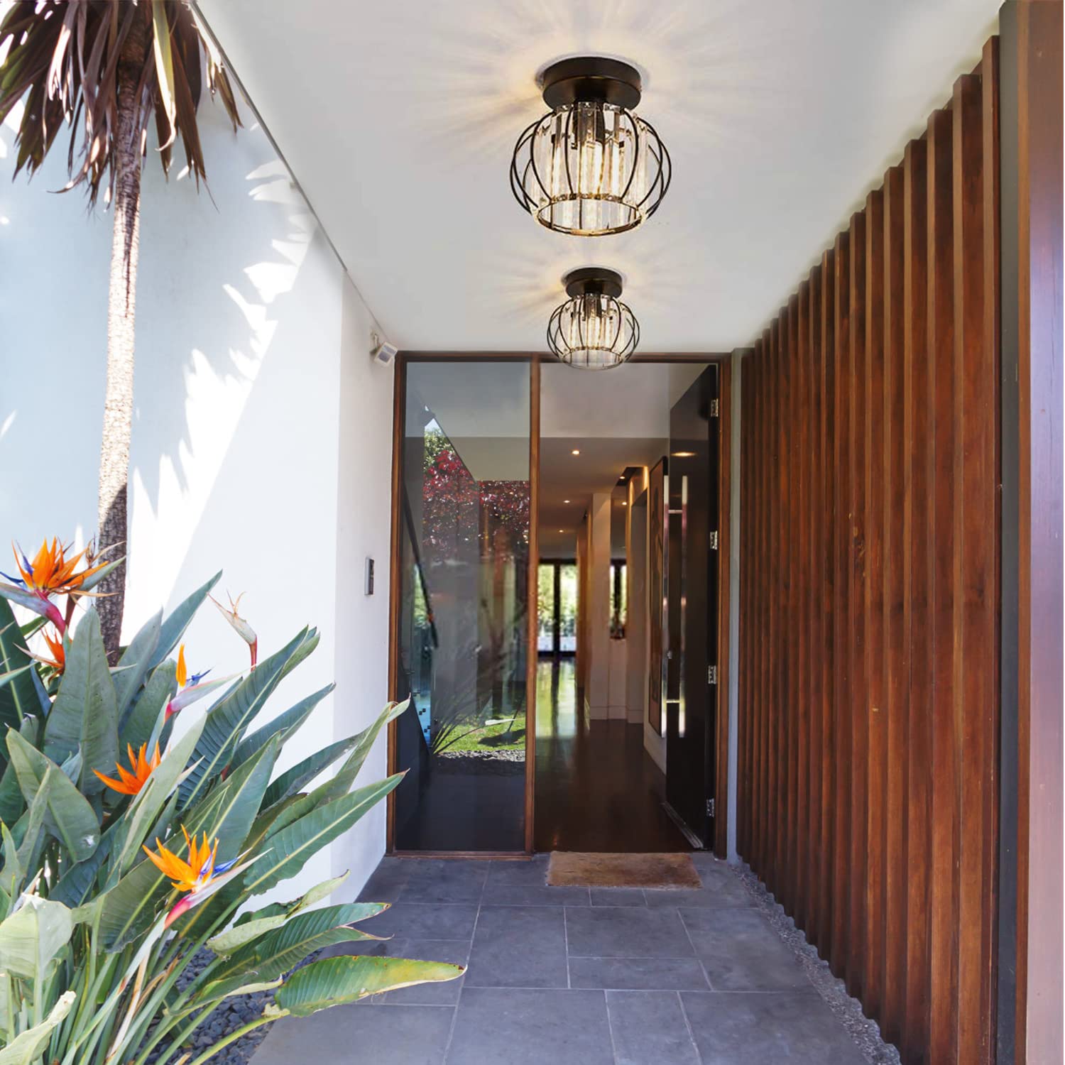 Tislyco Industrial Black Semi Flush Mount Ceiling Light Fixture, Modern Close To Ceiling Light, Mini Crystal Chandeliers Fixture