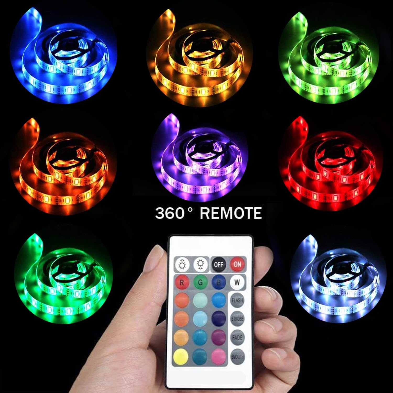 Dervacle 20ft Battery Powered LED Strip Lights, Color Changing RGB, Remote Control, Indoor/Outdoor Use, White