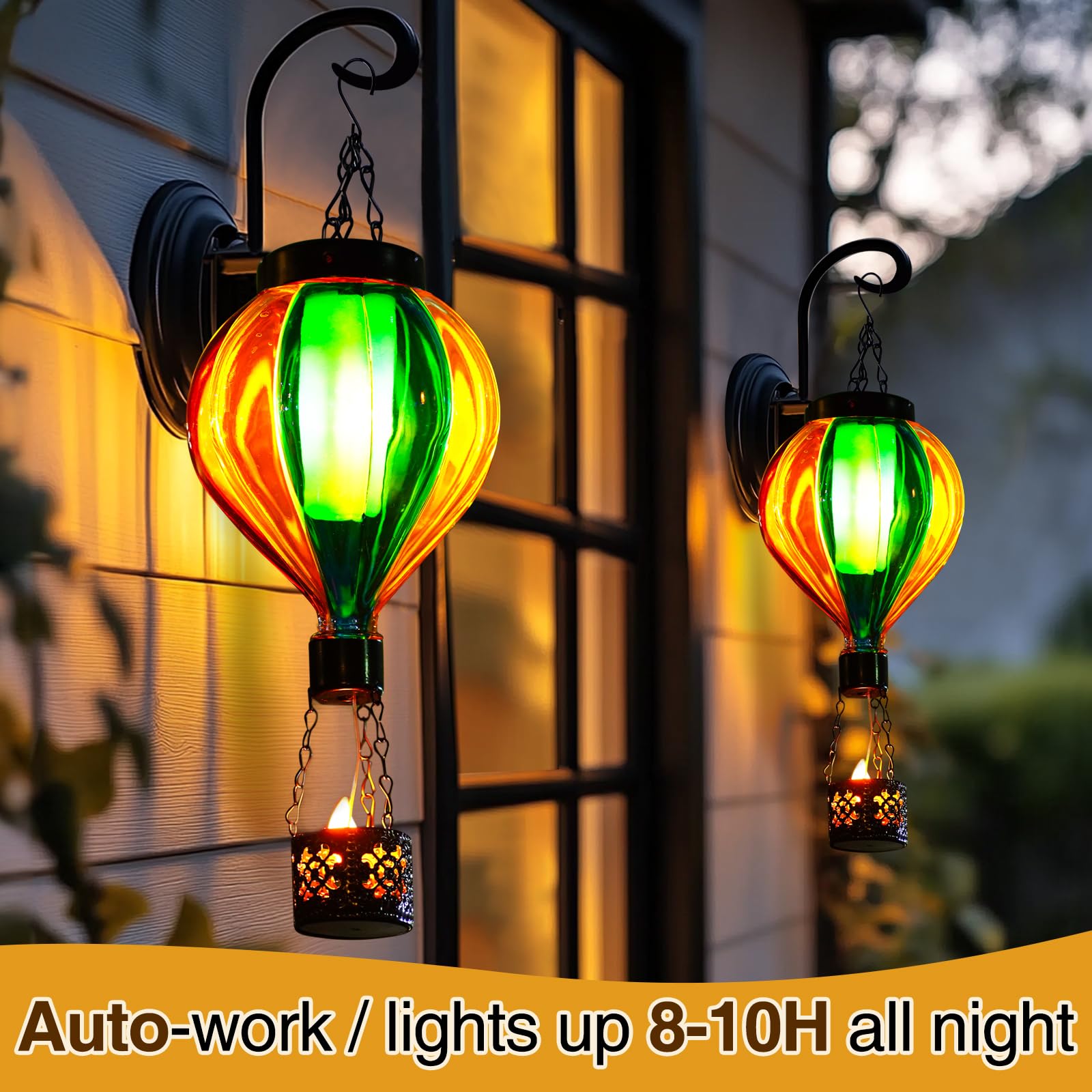 Hot Air Balloon Solar Lantern With Flickering Flame Christmas Gifts For Women Grandma Mom Outdoor Hanging Light Solar Decorative Air Balloon Lamp For Garden Patio Yard And Home (Blue & Yellow)