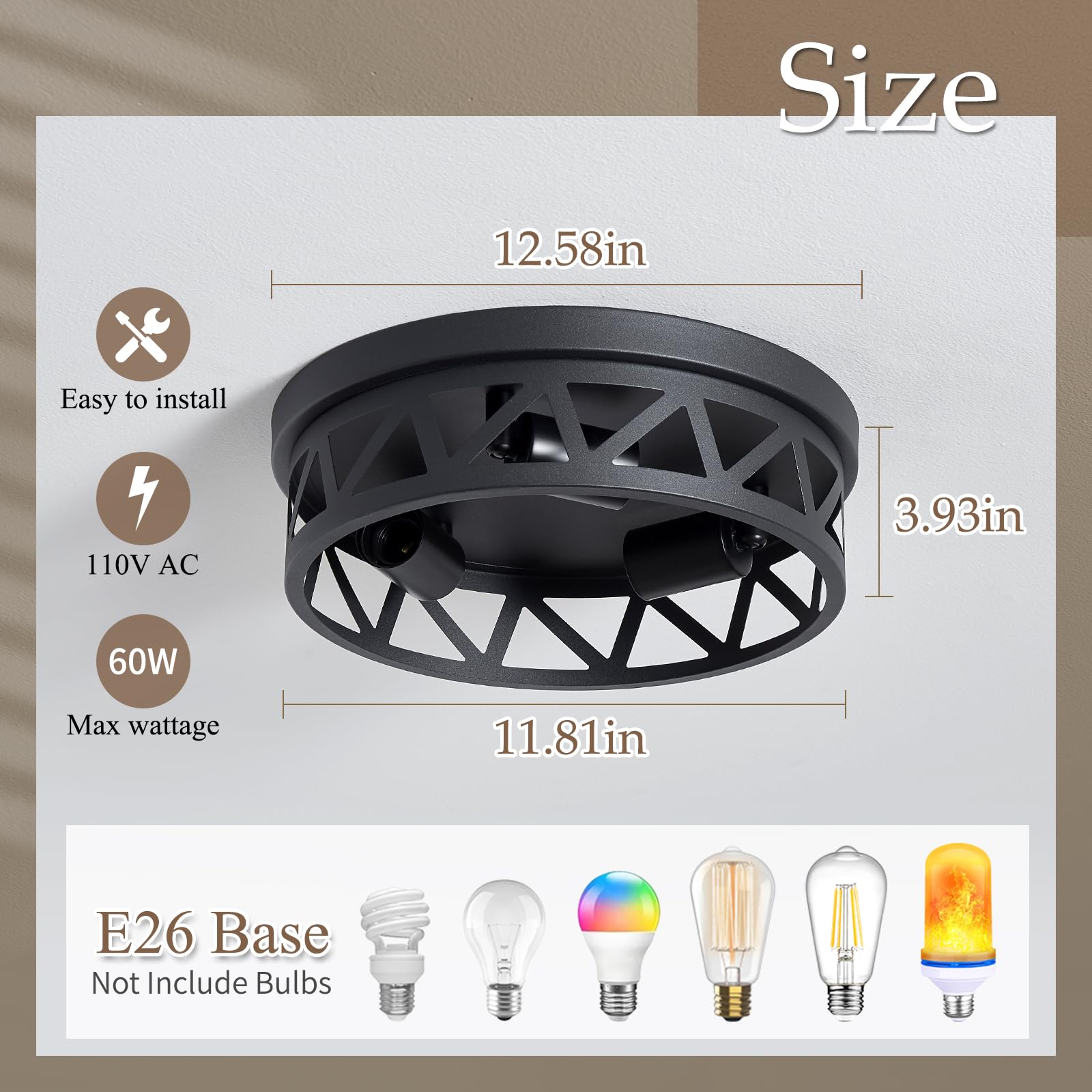 Dpxekq 13 Inch Black Flush Mount Ceiling Light Fixture,3-Light Light Fixtures Ceiling Mount For Hallway Hall,Kitchen Light Fixtures,Farmhouse Light Fixtures Ceiling (2 Pack)