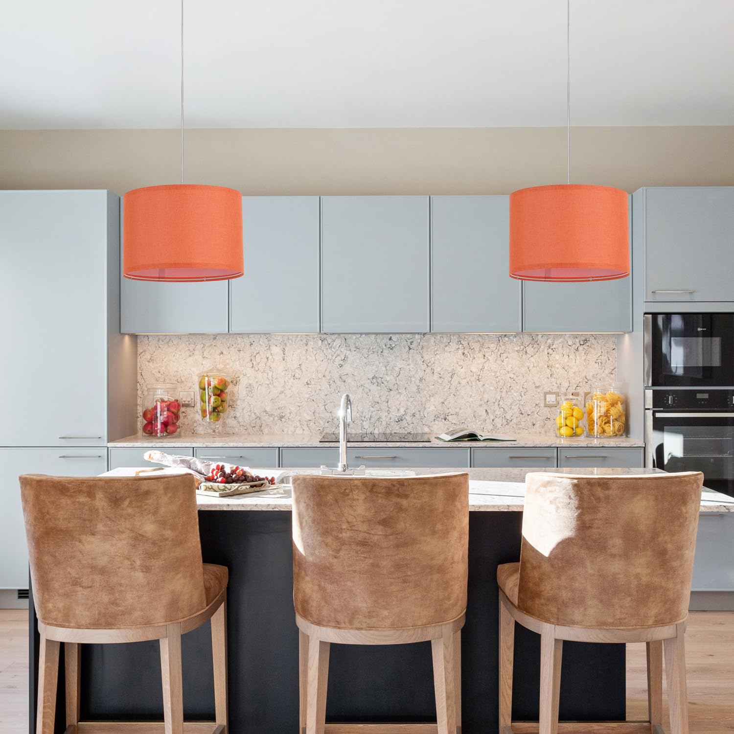 IHENGYANLT Pendant Light, 15Ft Clear Cord, On/Off Switch, Dark Orange Fabric Shade, Model P450