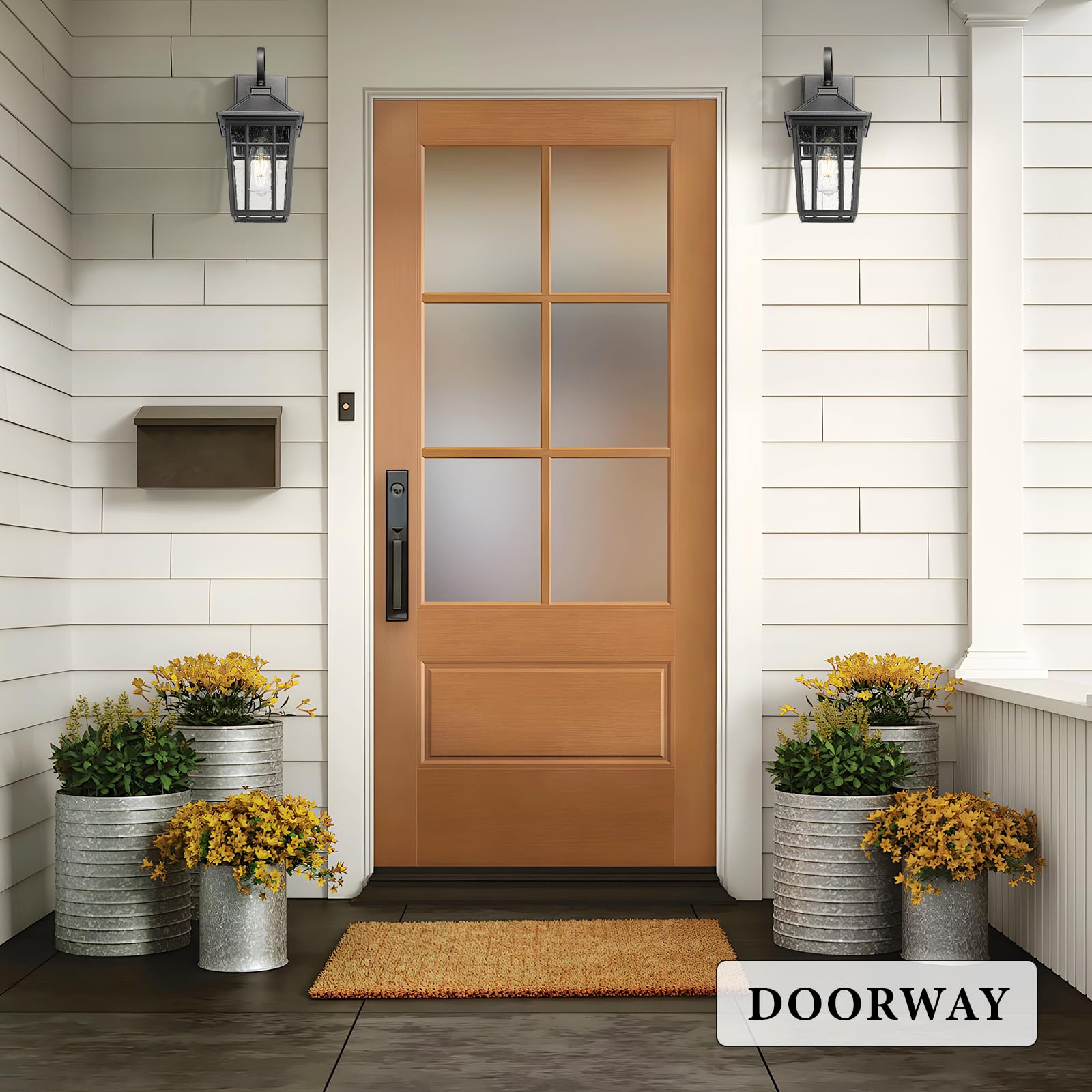 Darkaway Outdoor Wall Lights, Black Aluminum Sconce, Waterproof with Seeded Glass, Medium Size, Model 6X24B BK