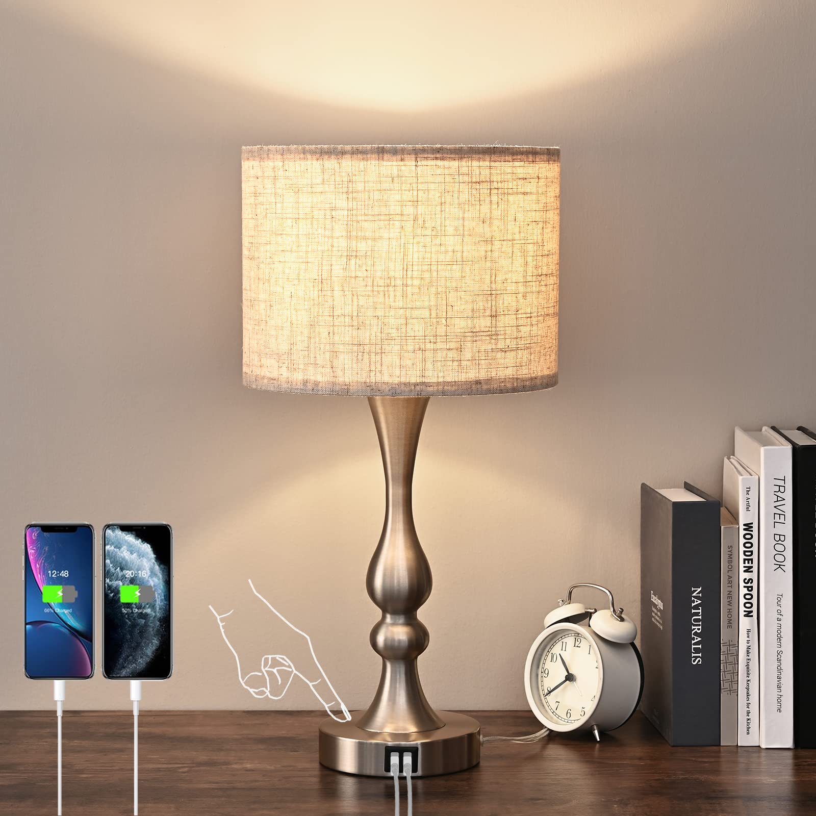 DEWENWILS Touch Control Table Lamp with 2 USB Ports, 3 Way Dimmable Bedside Lamp, Modern Table Lamp for Living Room, Bedroom, Of