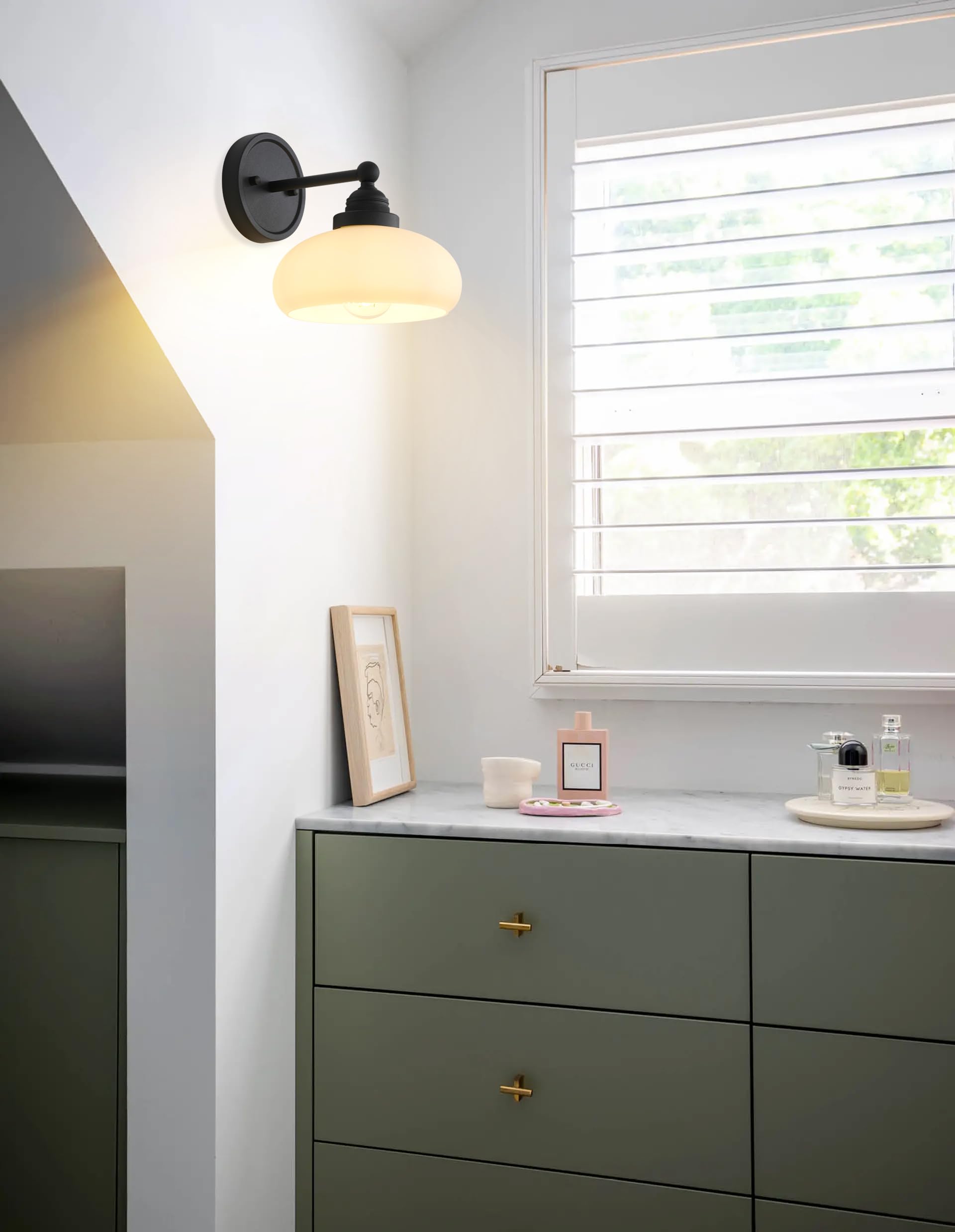 Songcilt Vintage Industrial Sconce Wall Lighting With Milk White Glass Shade, Bathroom Vanity Wall Mounted Lamp Fixture For Livi