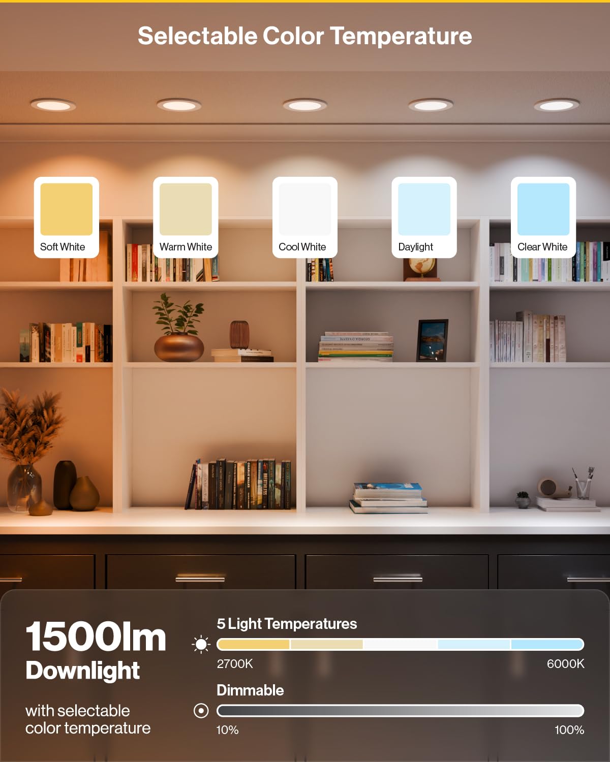 Sunco 6 Pack 6 Inch Ultra Thin Led Recessed Ceiling Lights With Night Light, 1500 Lm, Selectable Cct 2700K/3000K/4000K/5000K/6000K, Dimmable, 15W, Canless With Junction Box