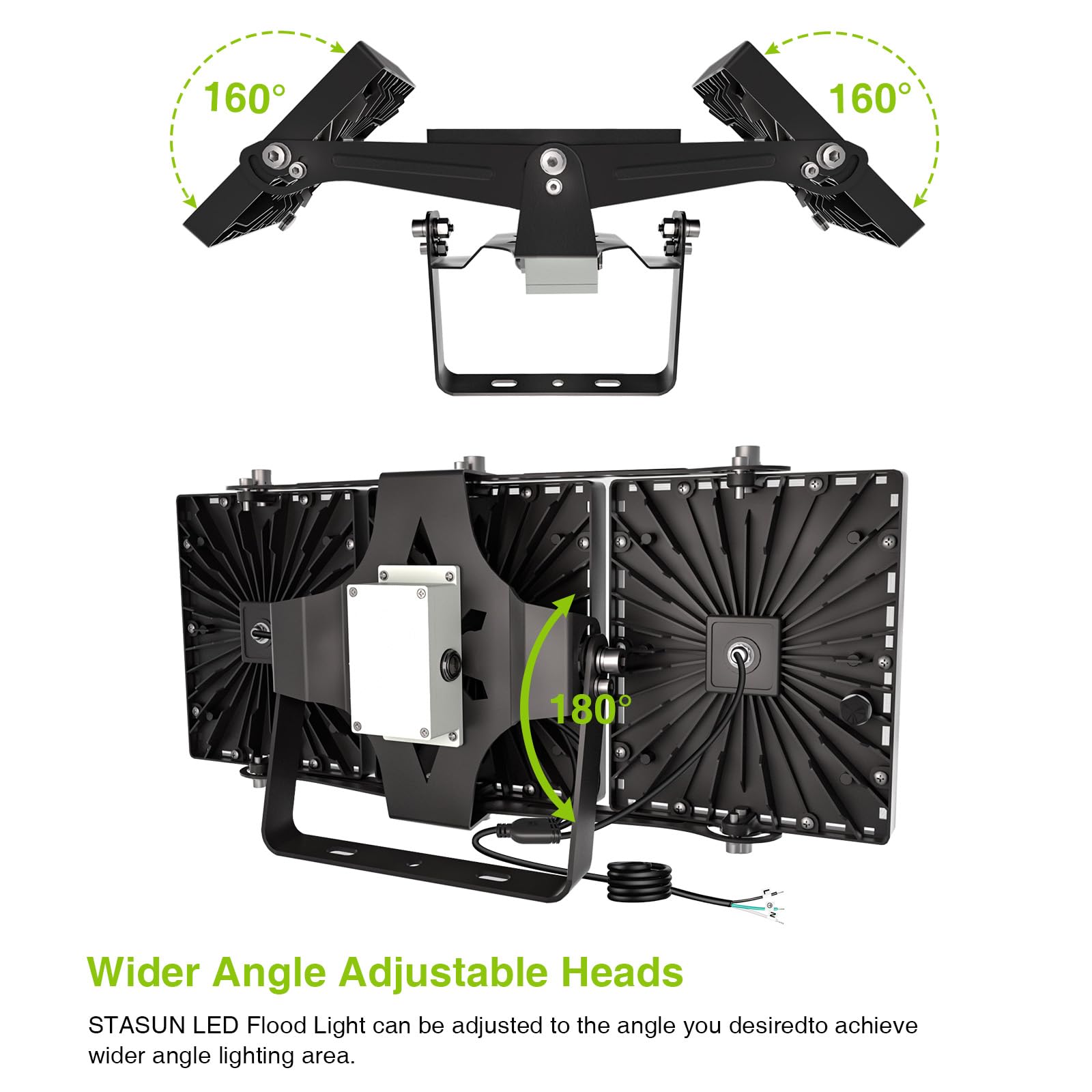 STASUN 300W LED Flood Light - 30,000LM, Dusk to Dawn, IP66 Waterproof, Black, Model 21033