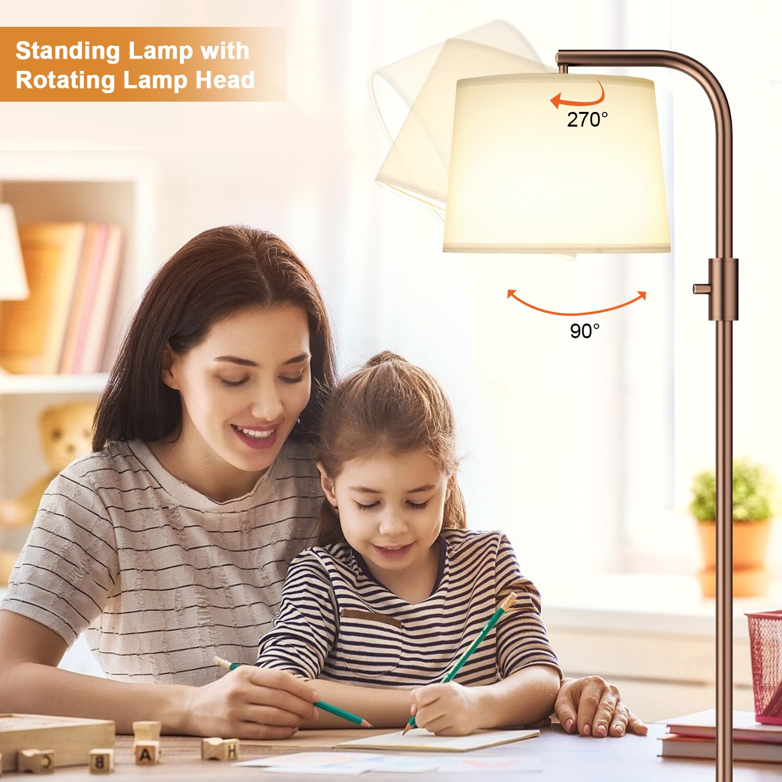 Ambimall Floor Lamp - Fully Dimmable 63.4in Iron Standing Light, Brown and White