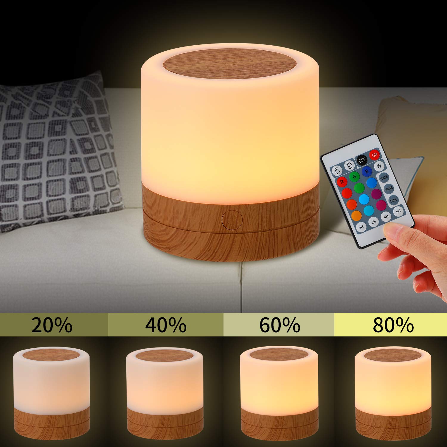 Nursery Night Light for Kids, USB Rechargeable Small Desk Lamp,13 RGB Colors & 4 Brightness & 1 Remote, Touch Bedside Cordless T