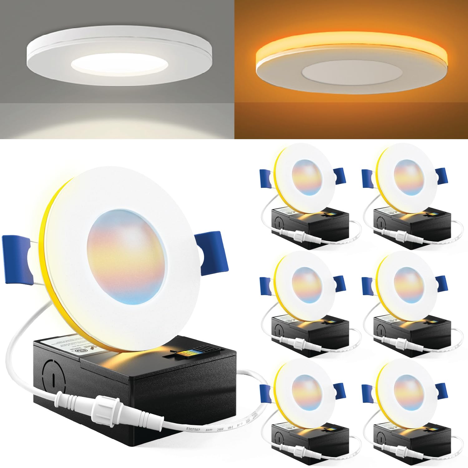Sunco 3 Inch Led Slim Down Light For Indoor Ceiling Fixture Home Living Room Bedroom, 6W 500 Lumens, Selectable Cct 2700K/3000K/4000K/5000K/6000K, 0-10V Dimmable, Ac120V 6 Pack